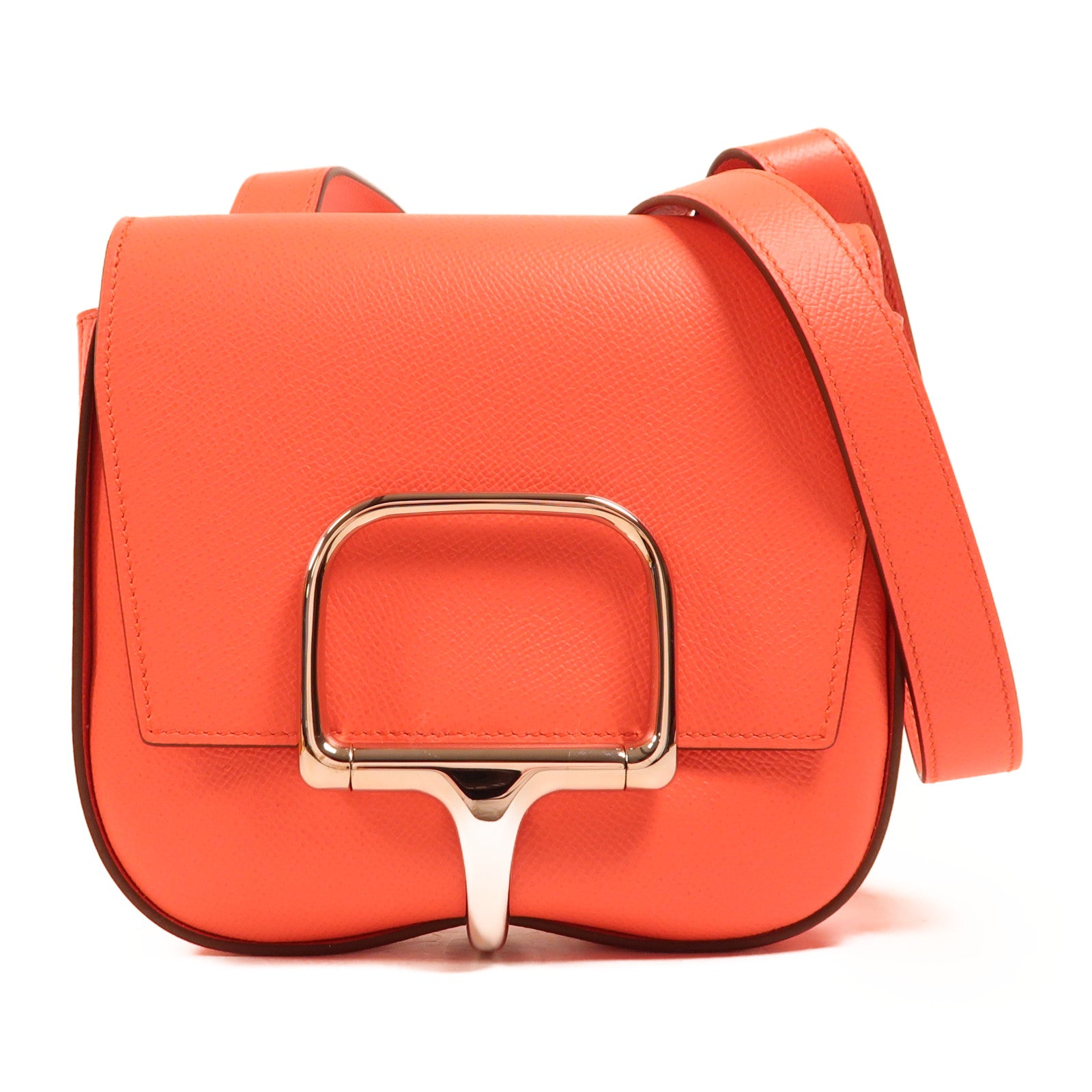 HERMES Epsom皮革Della Cavalleria Mini銀扣肩背袋Rose Texas