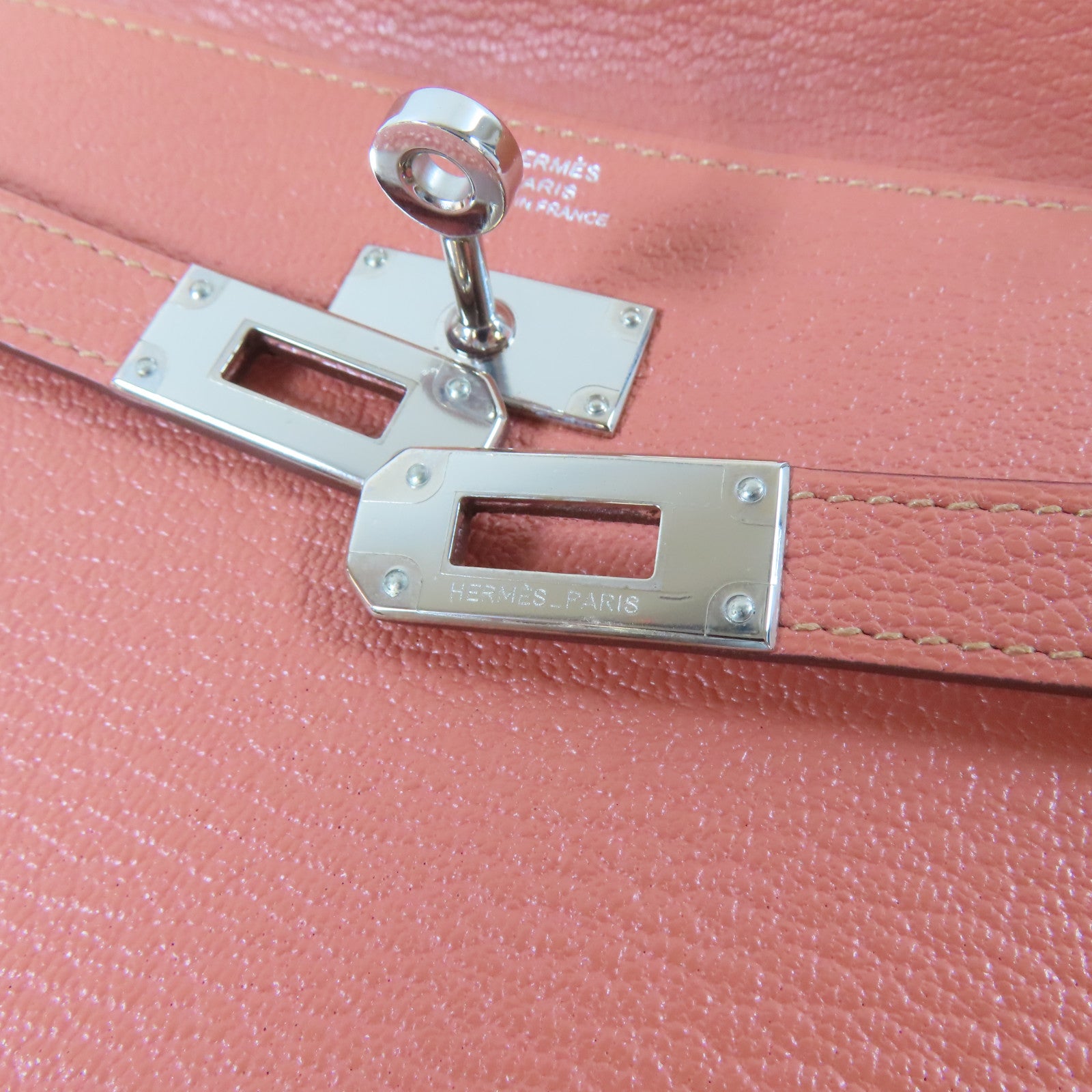 HERMES Chevre皮革Kelly Wallet銀扣長錢包Crevette龍蝦粉