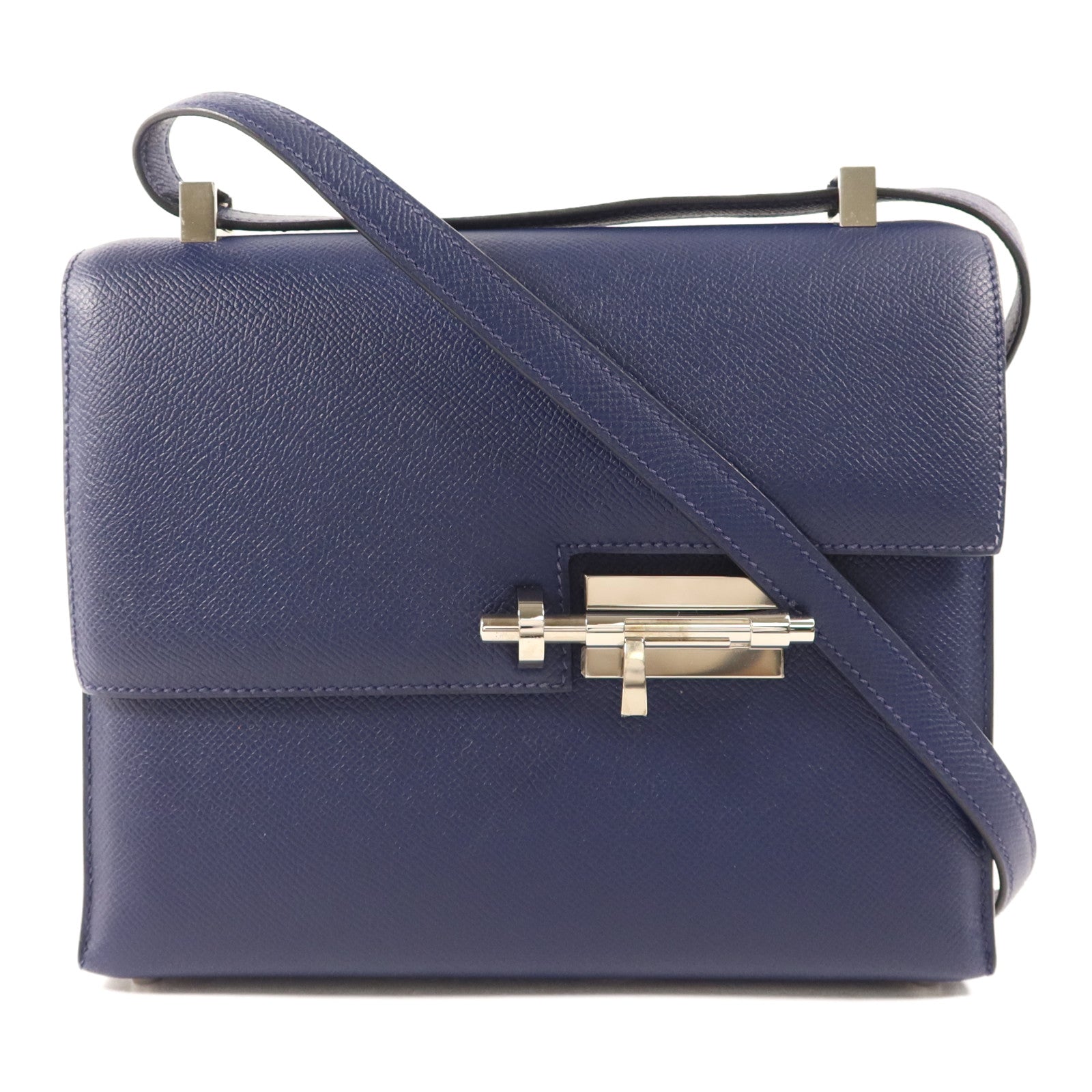 HERMES 【激減優惠】Epsom皮革Verrou 23銀扣肩背袋Bleu Saphir