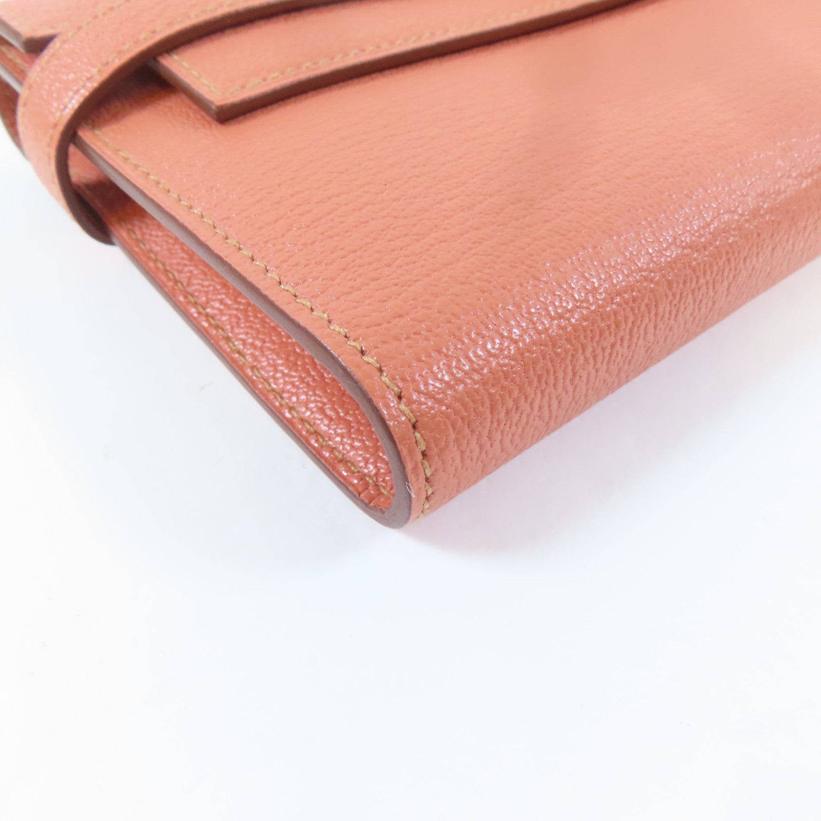 HERMES Chevre皮革Kelly Wallet銀扣長錢包Crevette龍蝦粉