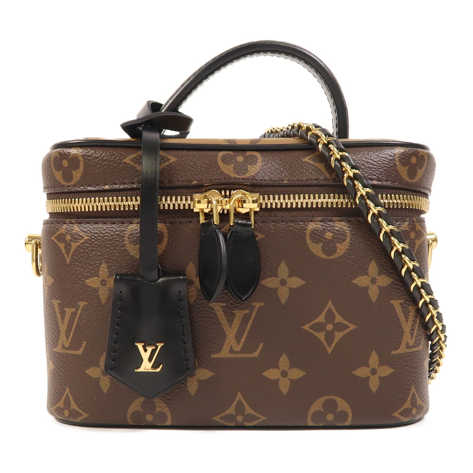 LOUIS VUITTON Monogram Reverse Vanity PM金扣手挽肩背兩用袋棕色