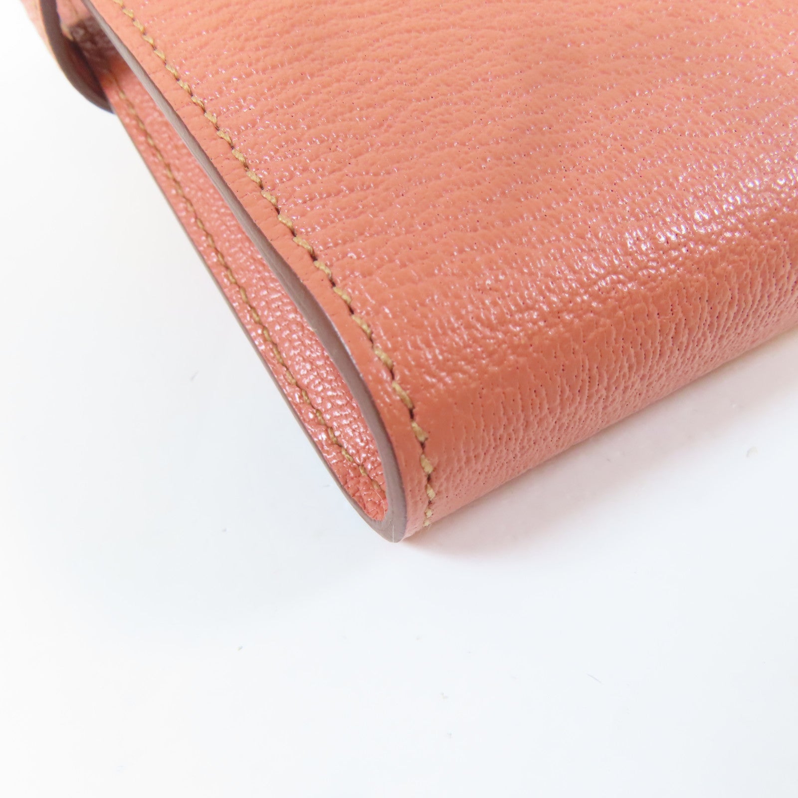 HERMES Chevre皮革Kelly Wallet銀扣長錢包Crevette龍蝦粉