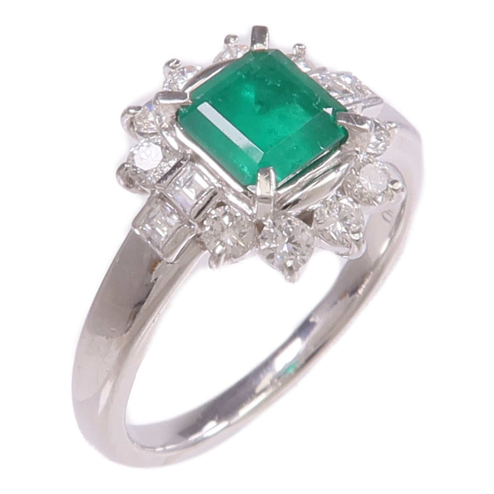 JEWELRY PT900鉑金Emerald Diamond Ring綠寶石/鑽石戒指US#6.25
