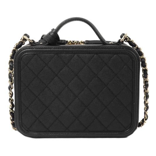 CHANEL 牛皮皮革CC Filigree Vanity Case Medium鏈帶手挽肩背兩用袋