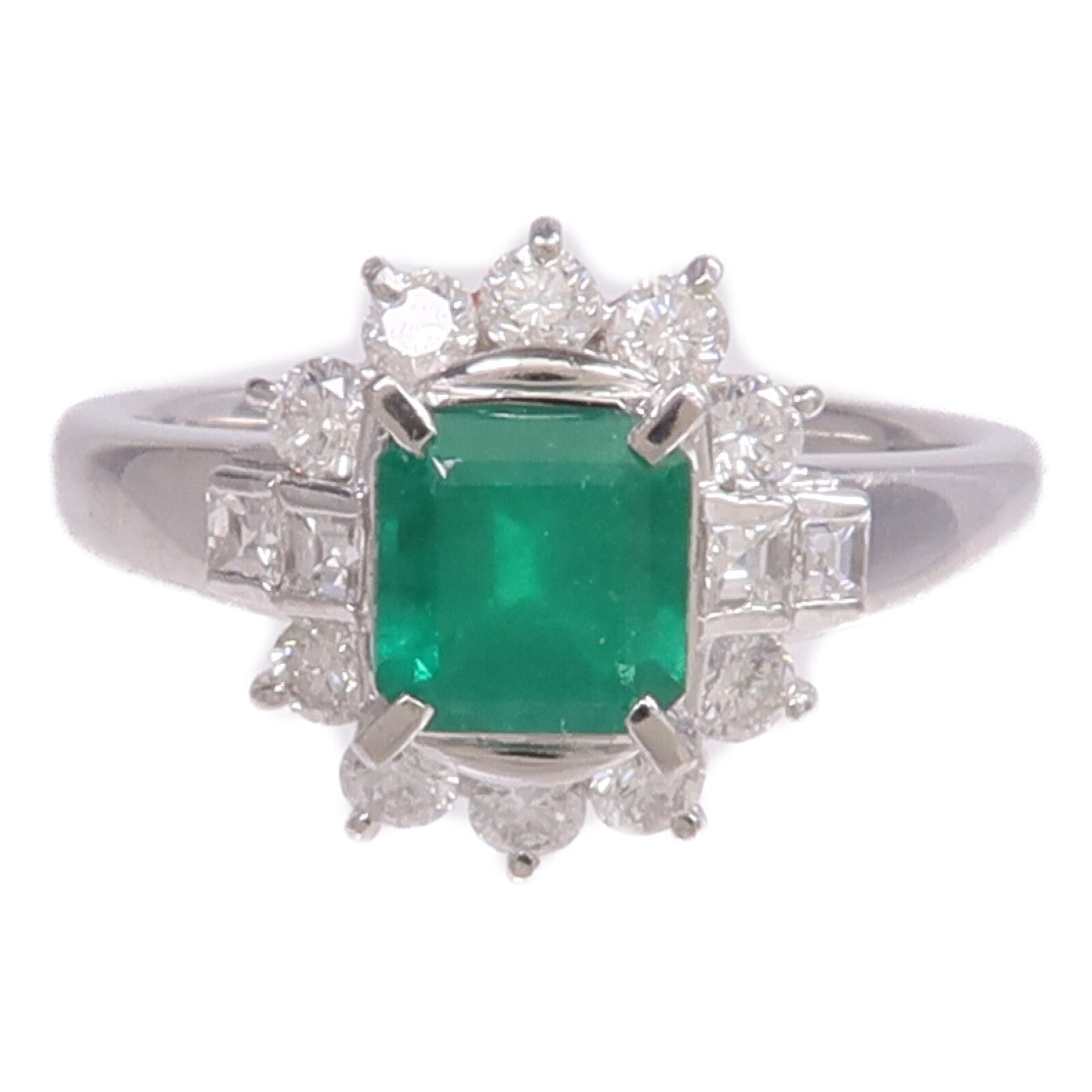 JEWELRY PT900鉑金Emerald Diamond Ring綠寶石/鑽石戒指US#6.25