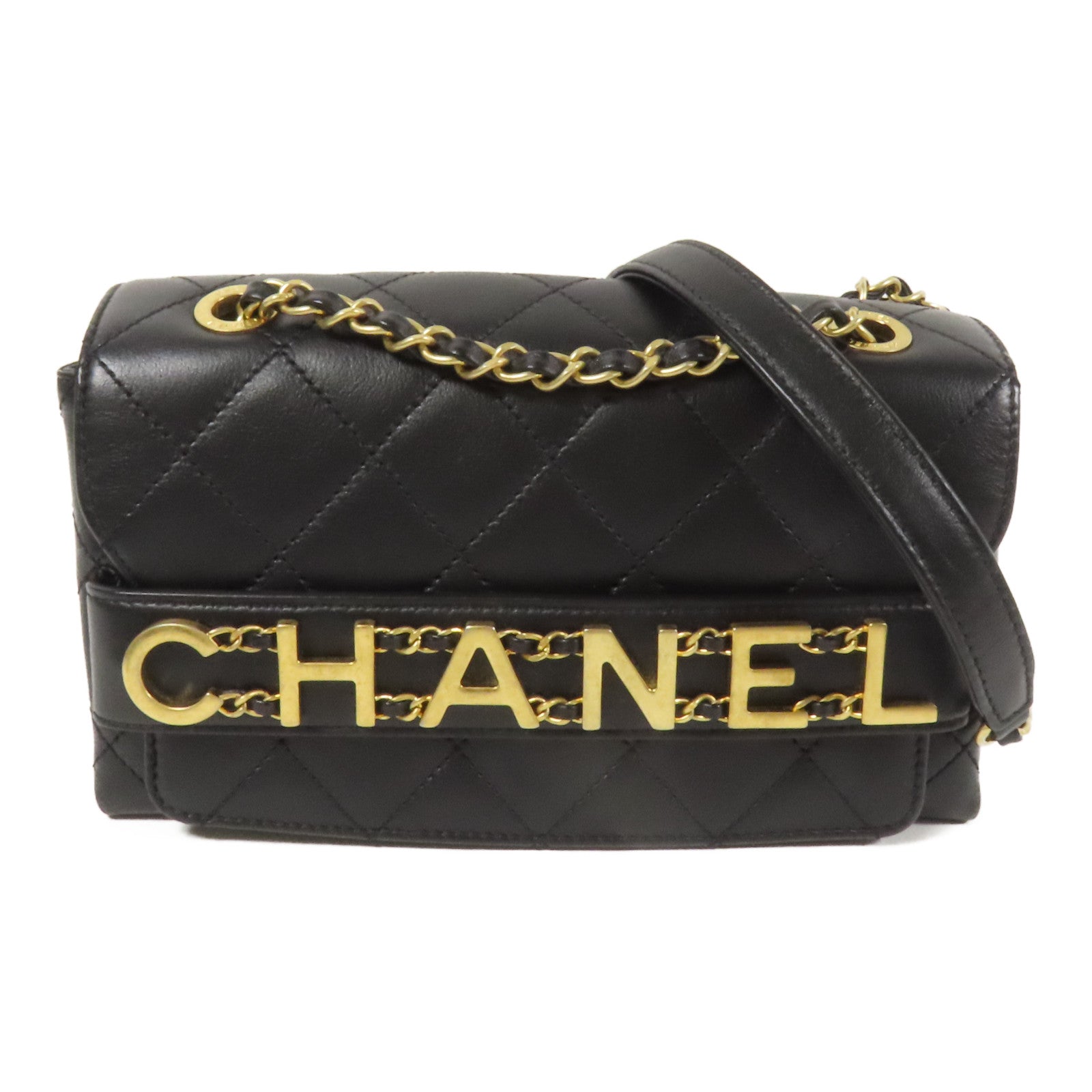 CHANEL 羊皮皮革Chain Shoulder Bag金扣鏈帶肩背袋