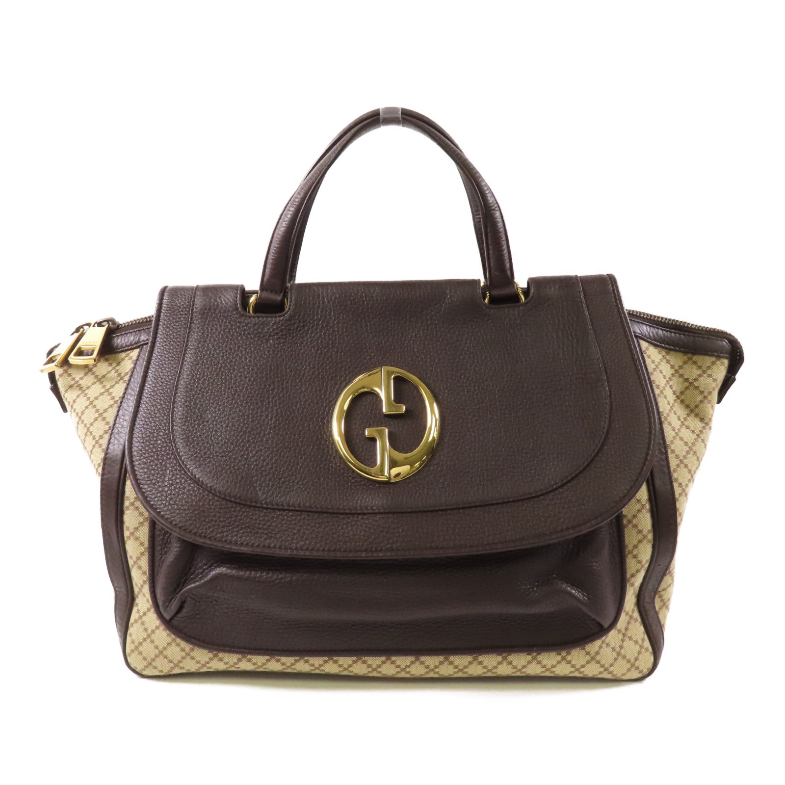 GUCCI 帆布/牛皮皮革Double G Boston Bag金扣波士頓包