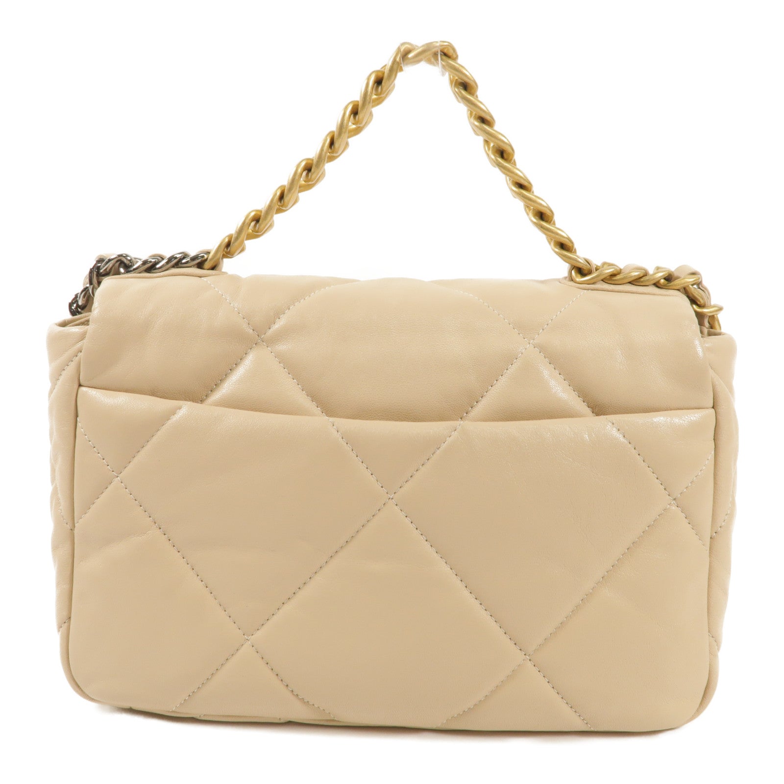 CHANEL 羊皮皮革19 Flap Bag金扣/銀扣手挽肩背兩用袋