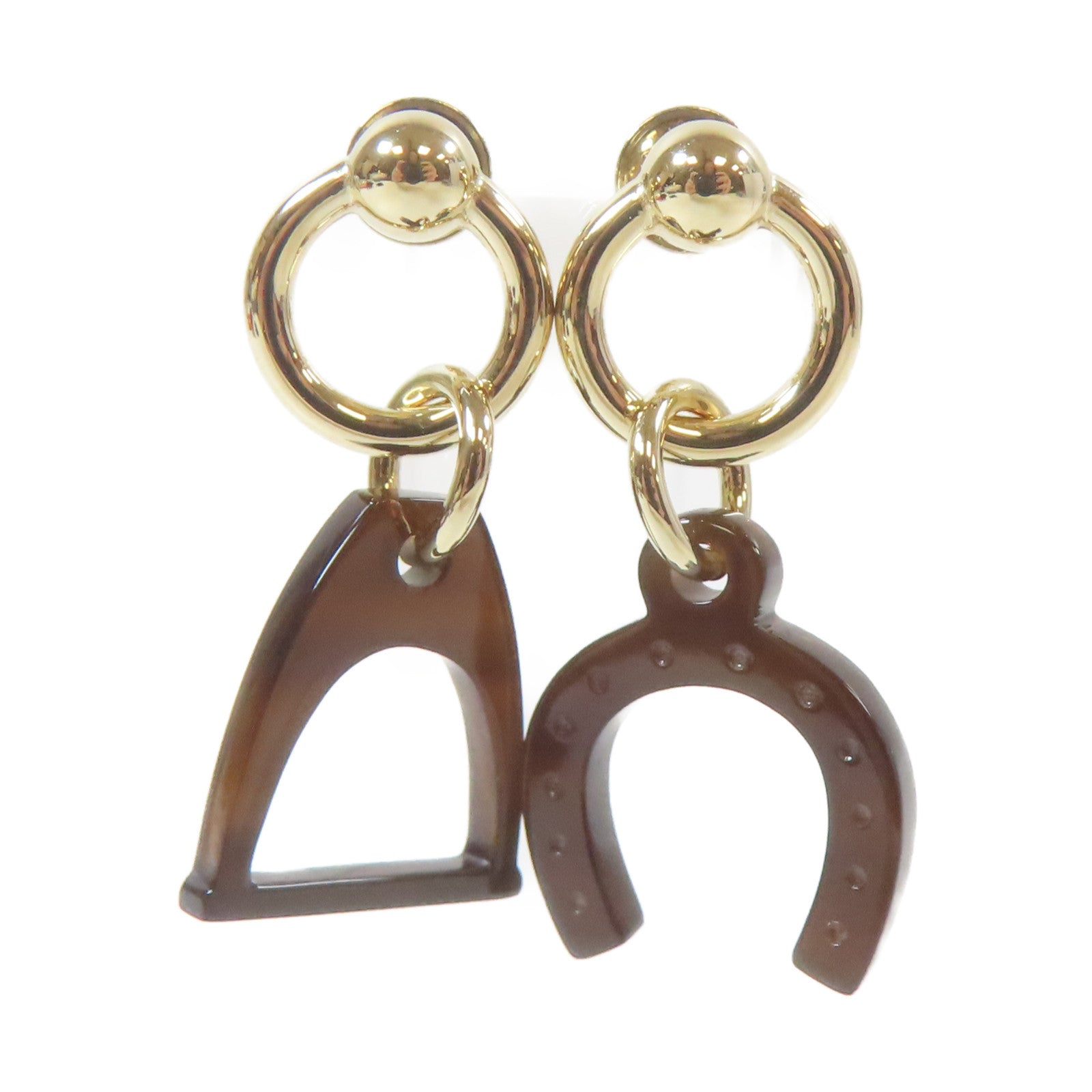 HERMES 【激減優惠】Horn/金屬Pierced Earring耳環啡色/金色