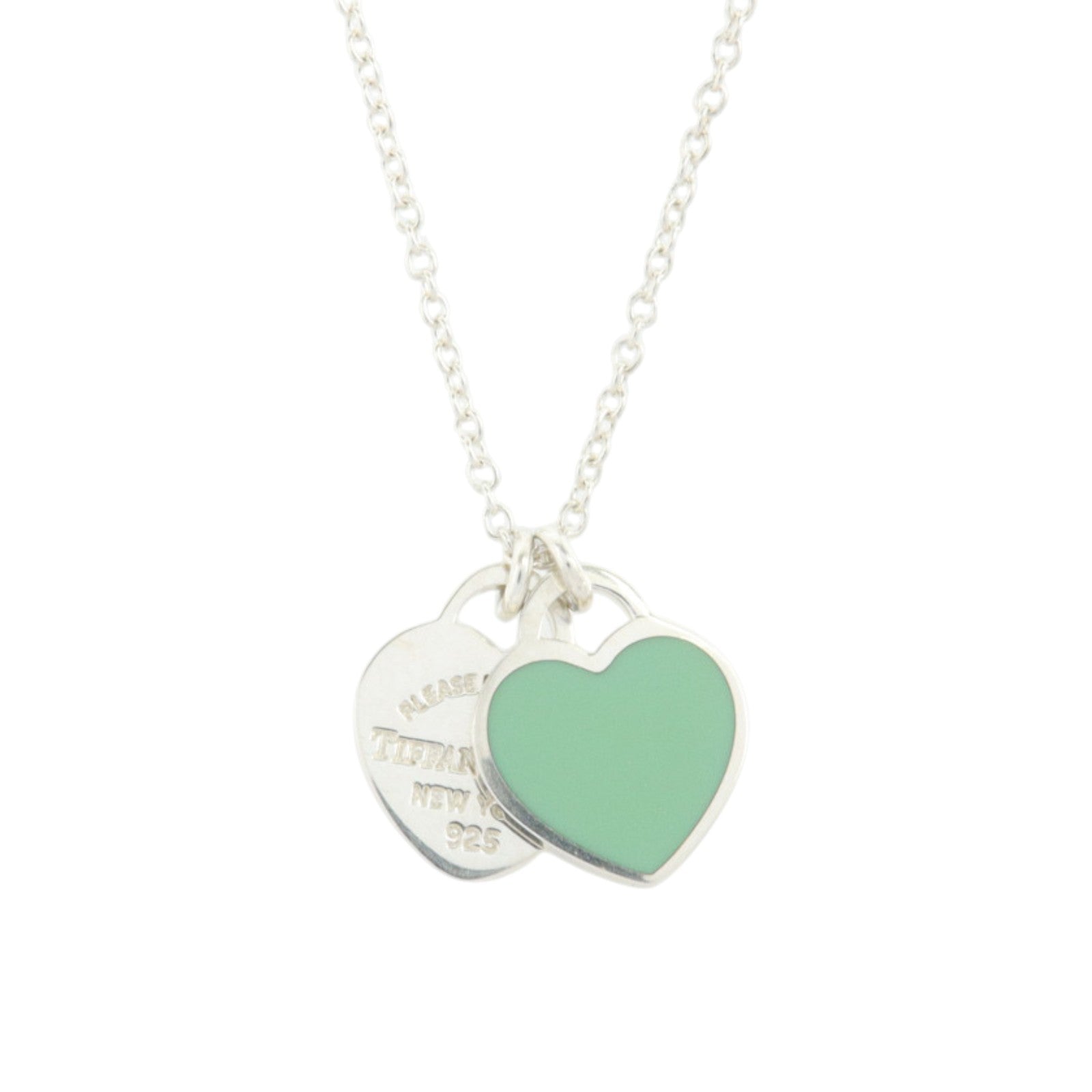 TIFFANY&CO 925純銀/琺瑯Double Heart Tag Pendant項鏈