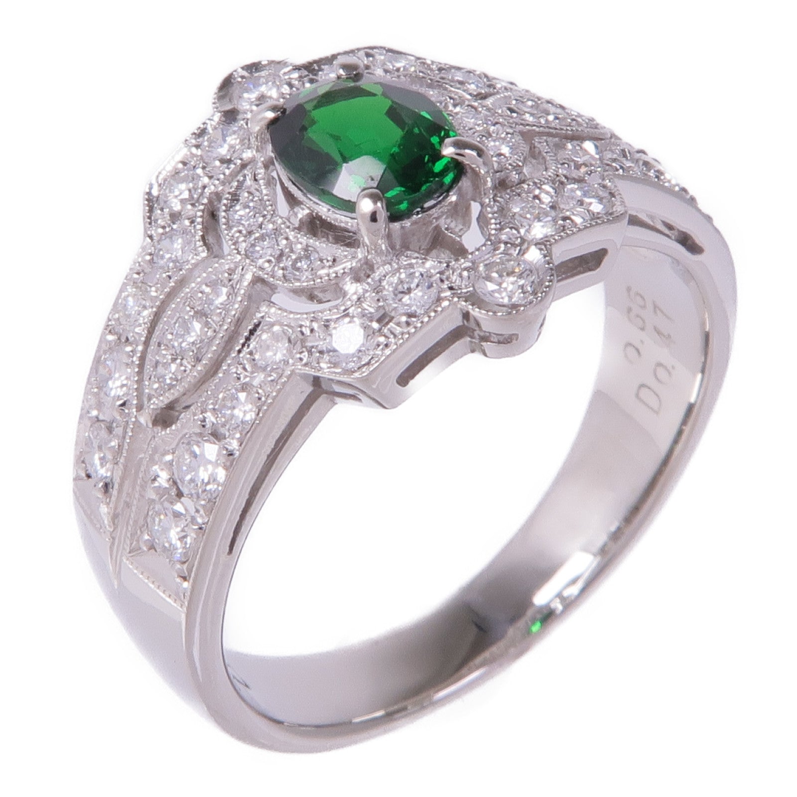 JEWELRY PT950鉑金Garnet Diamond Ring鈣鋁榴石/鑽石戒指US#7.25