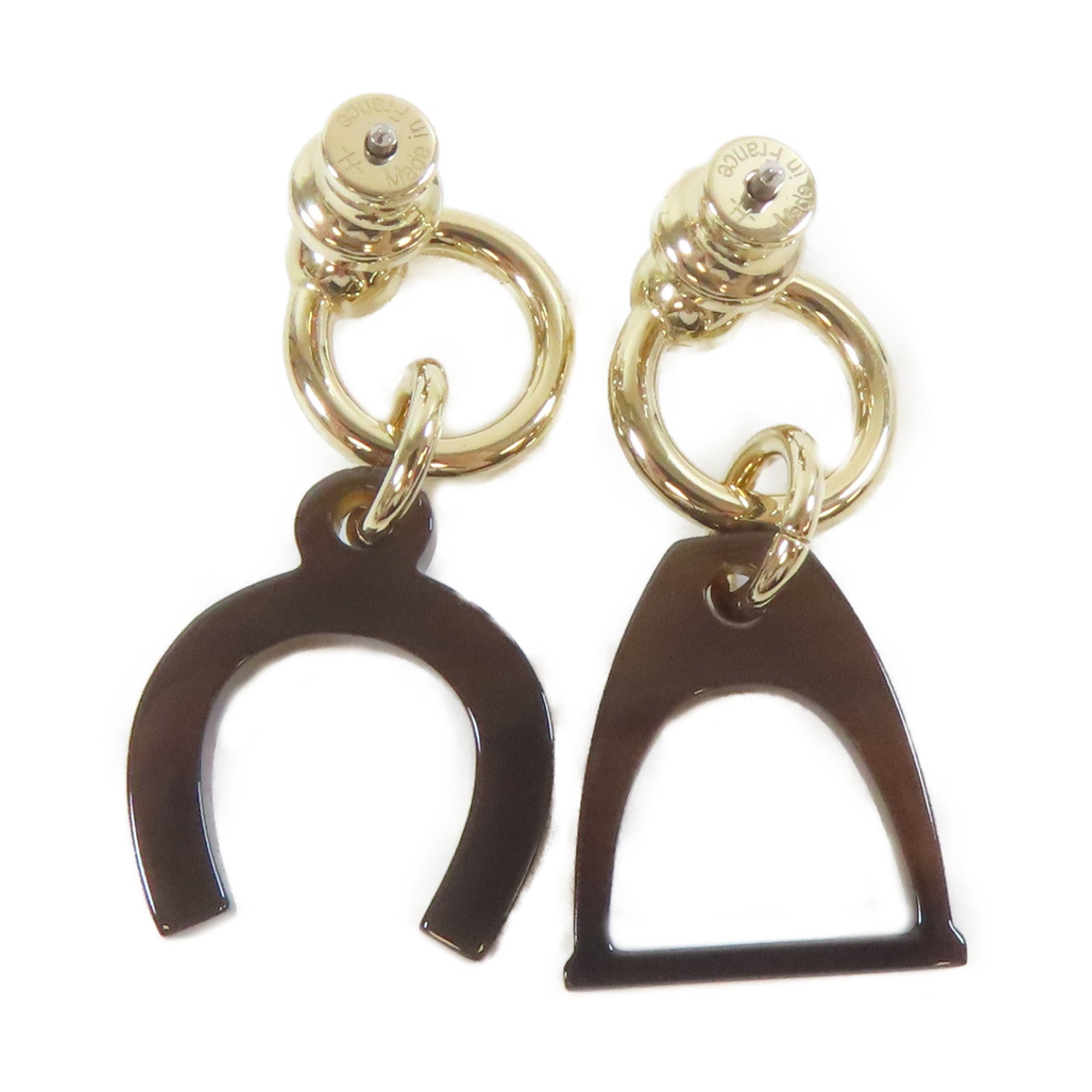 HERMES 【激減優惠】Horn/金屬Pierced Earring耳環啡色/金色