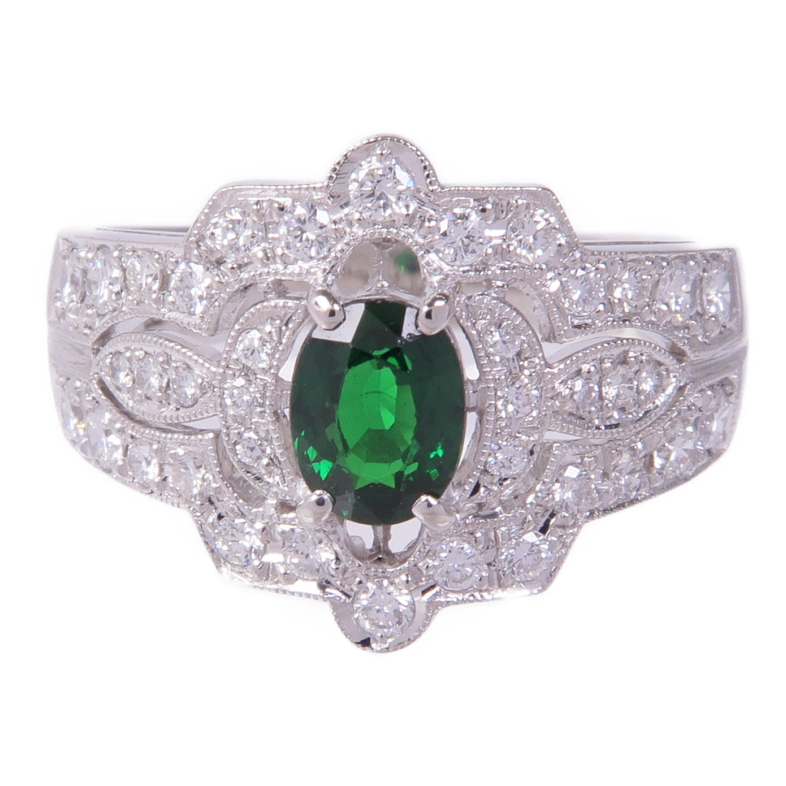 JEWELRY PT950鉑金Garnet Diamond Ring鈣鋁榴石/鑽石戒指US#7.25