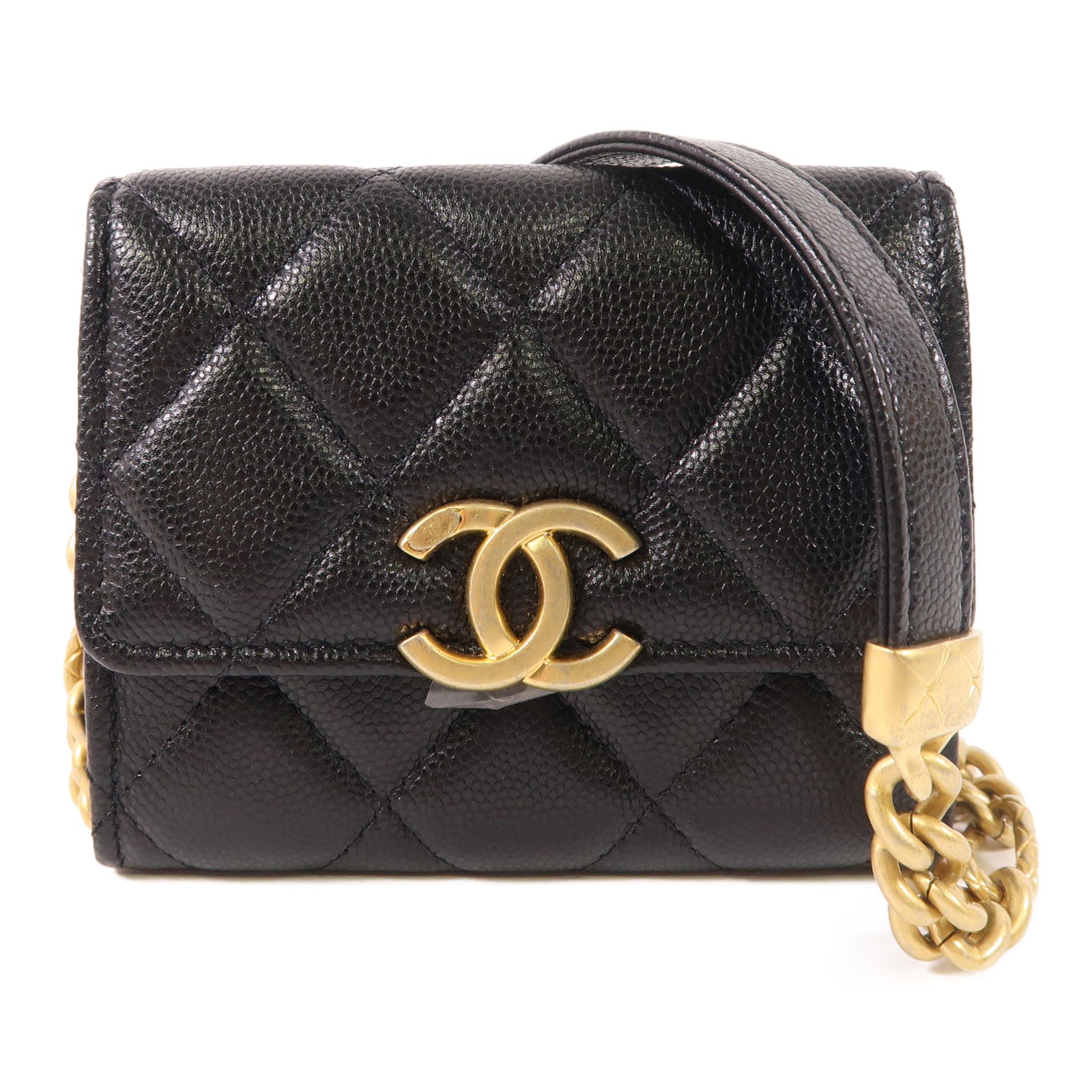 CHANEL 牛皮皮革Card Case With Chain金扣肩背袋