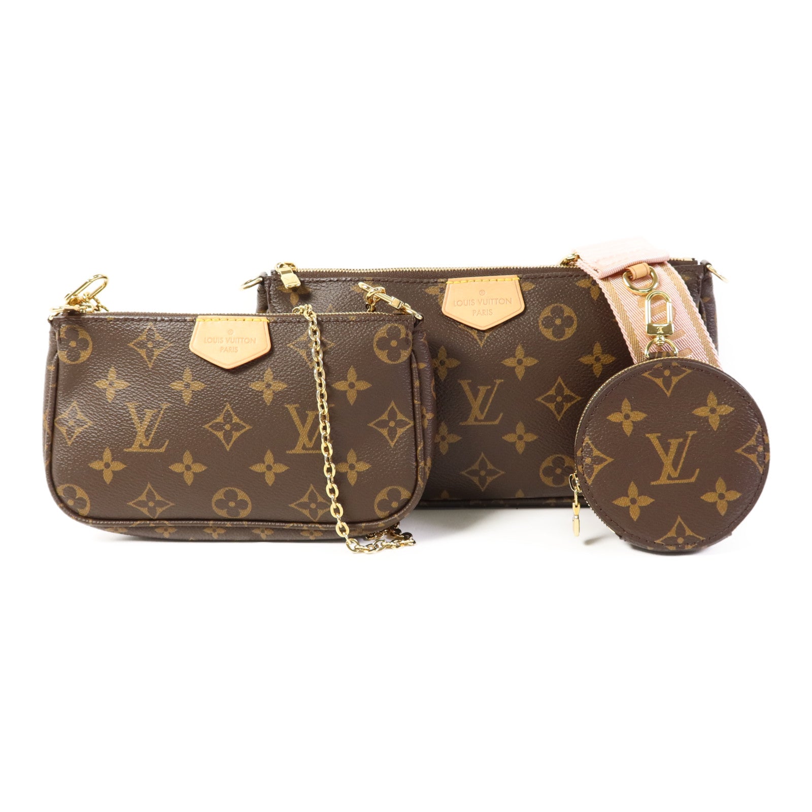 LOUIS VUITTON Monogram Multi Pochette Accessoires金扣手挽肩背兩用袋棕色