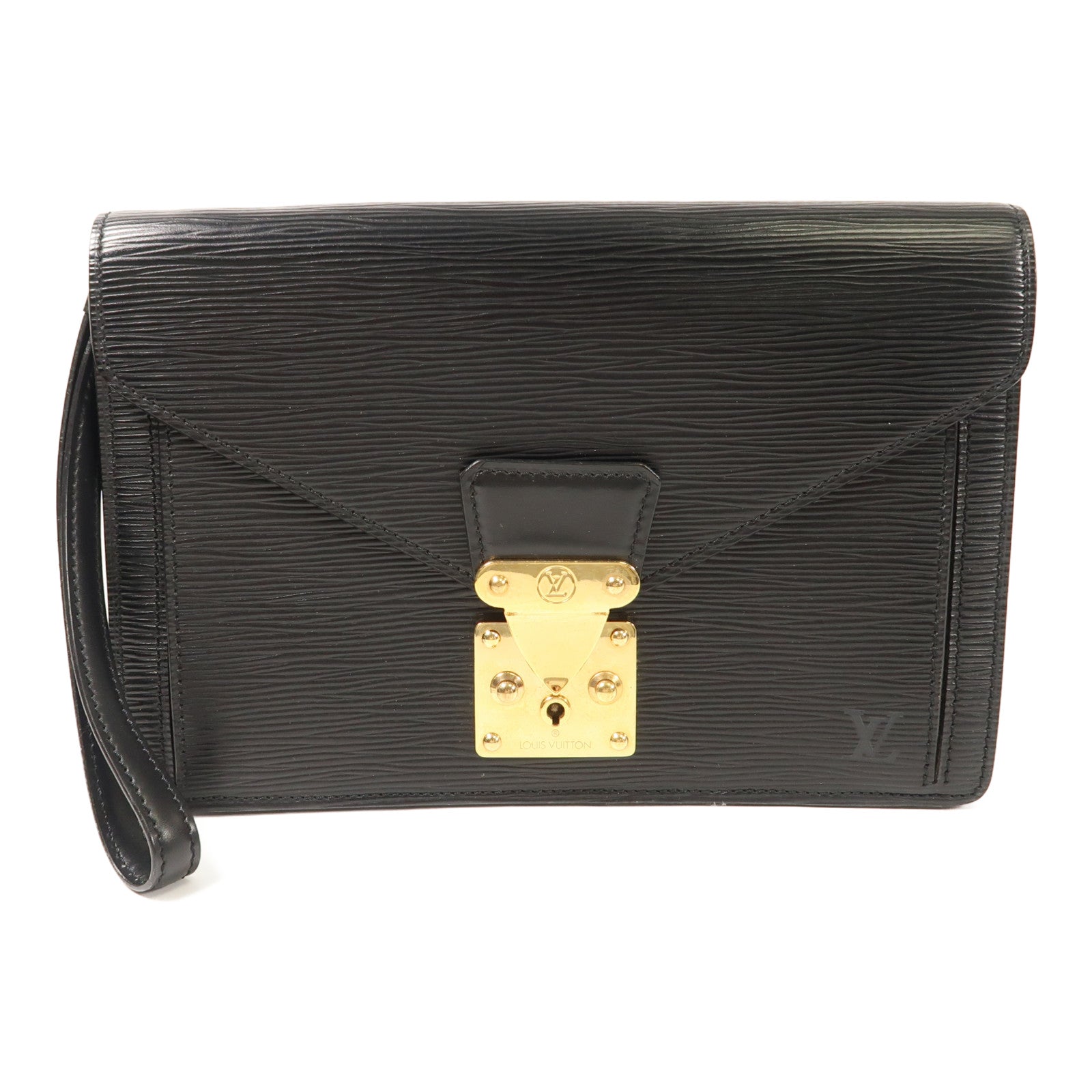 LOUIS VUITTON LV GHW Pochette Sellier Dragonne Pouch Clutch Bag Epi M52621 Black