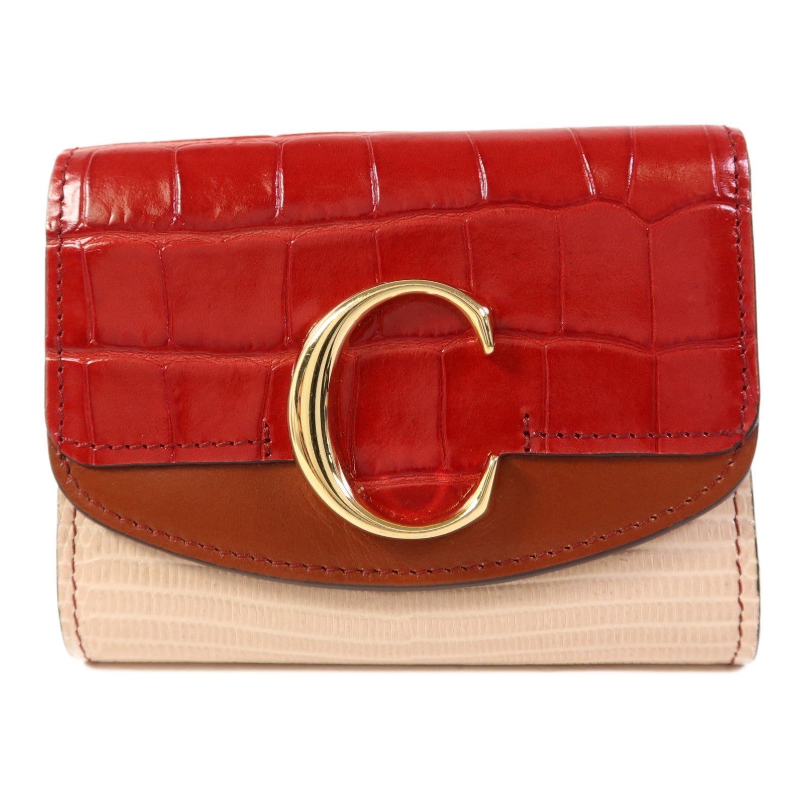 Chloe 牛皮皮革Trifold Wallet金扣錢包