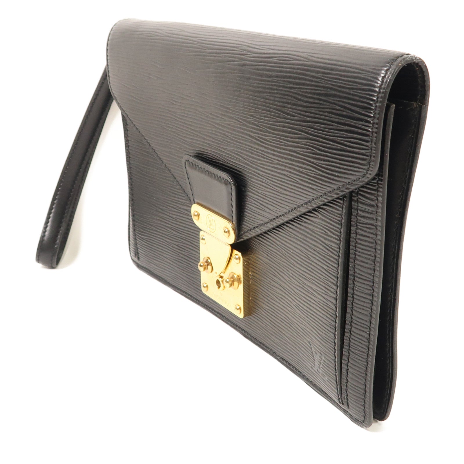 LOUIS VUITTON LV GHW Pochette Sellier Dragonne Pouch Clutch Bag Epi M52621 Black