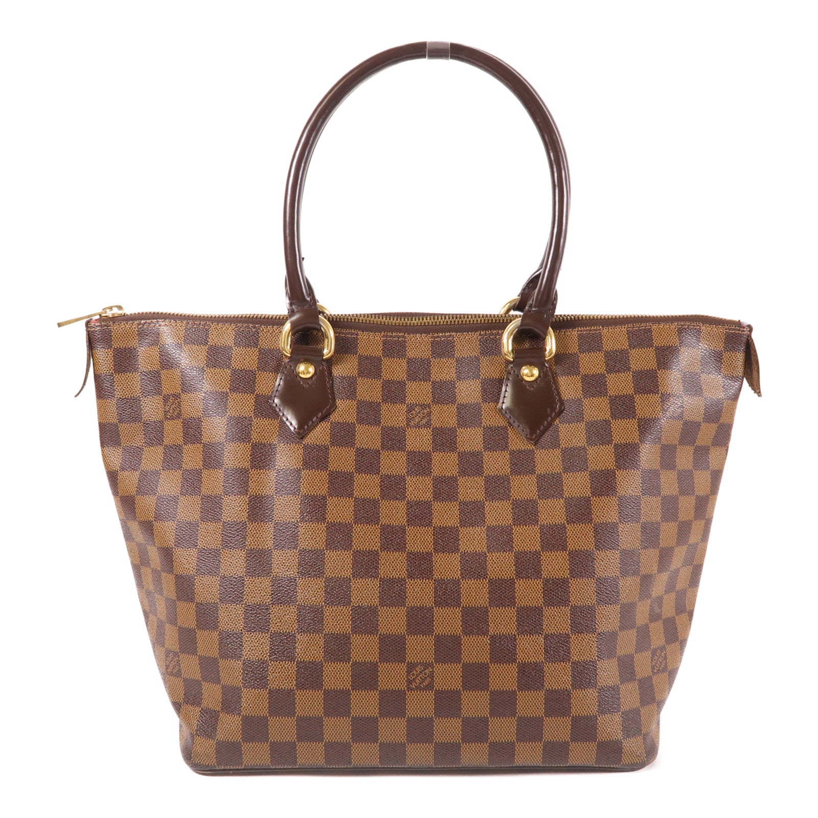 LOUIS VUITTON Damier Saleya MM金扣肩背袋/手挽袋棕色