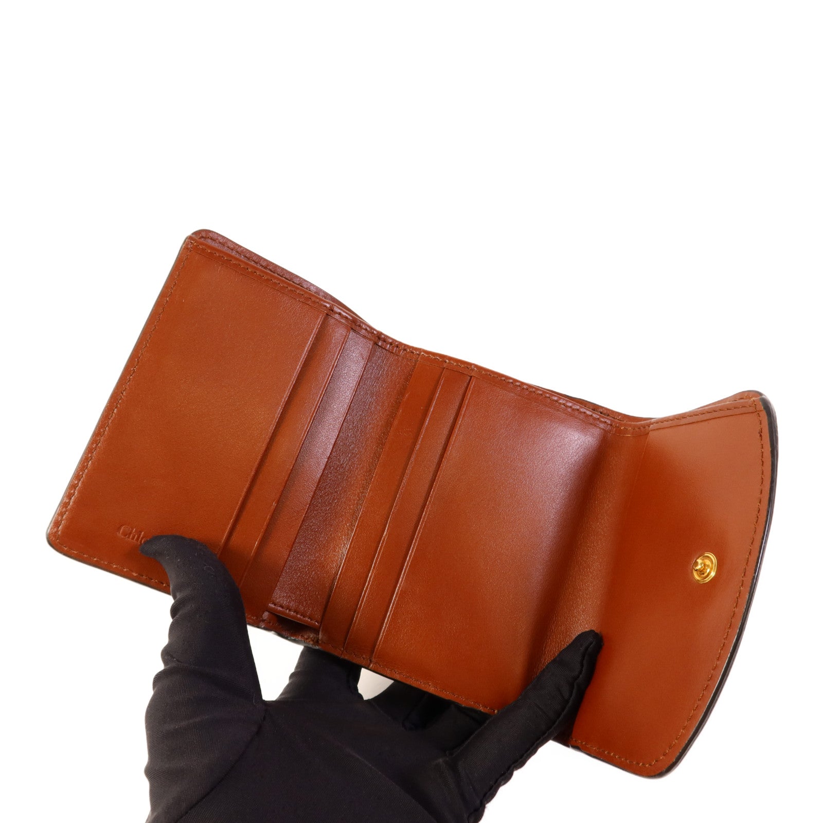 Chloe 牛皮皮革Trifold Wallet金扣錢包