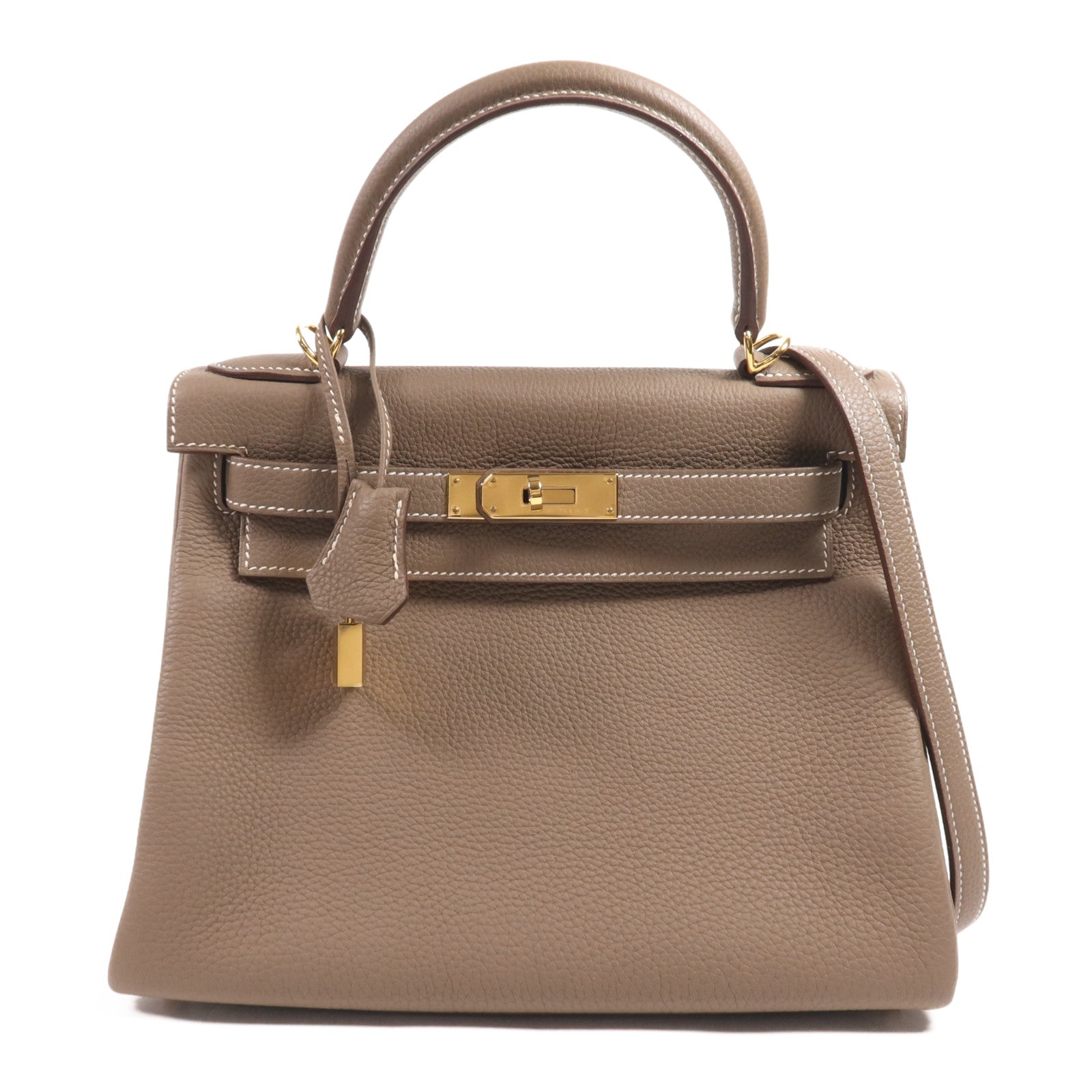 HERMES Togo皮革Kelly 28金扣手挽肩背兩用袋Etoupe