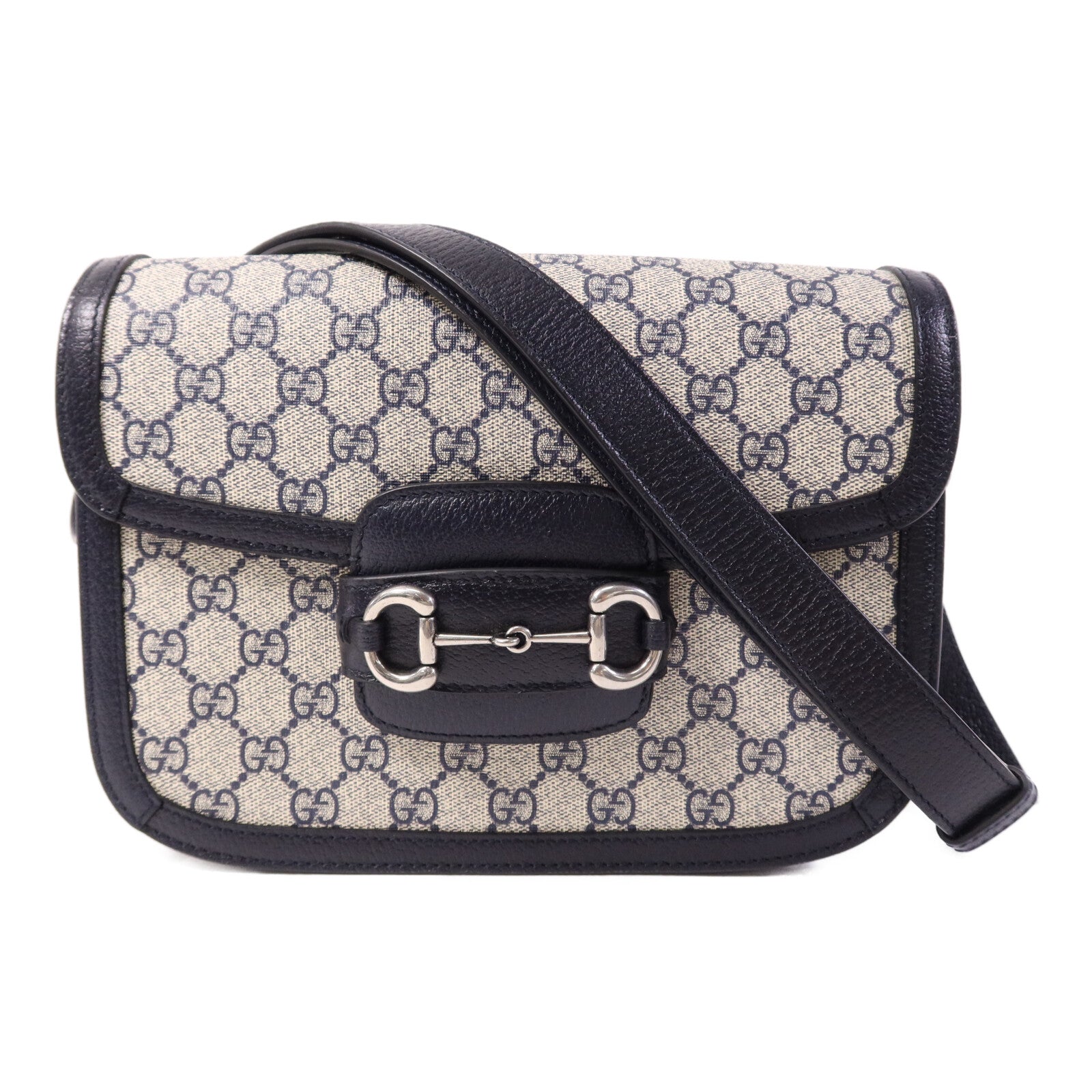 GUCCI 塗層帆布Horsebit 1955 MM銀扣肩背袋