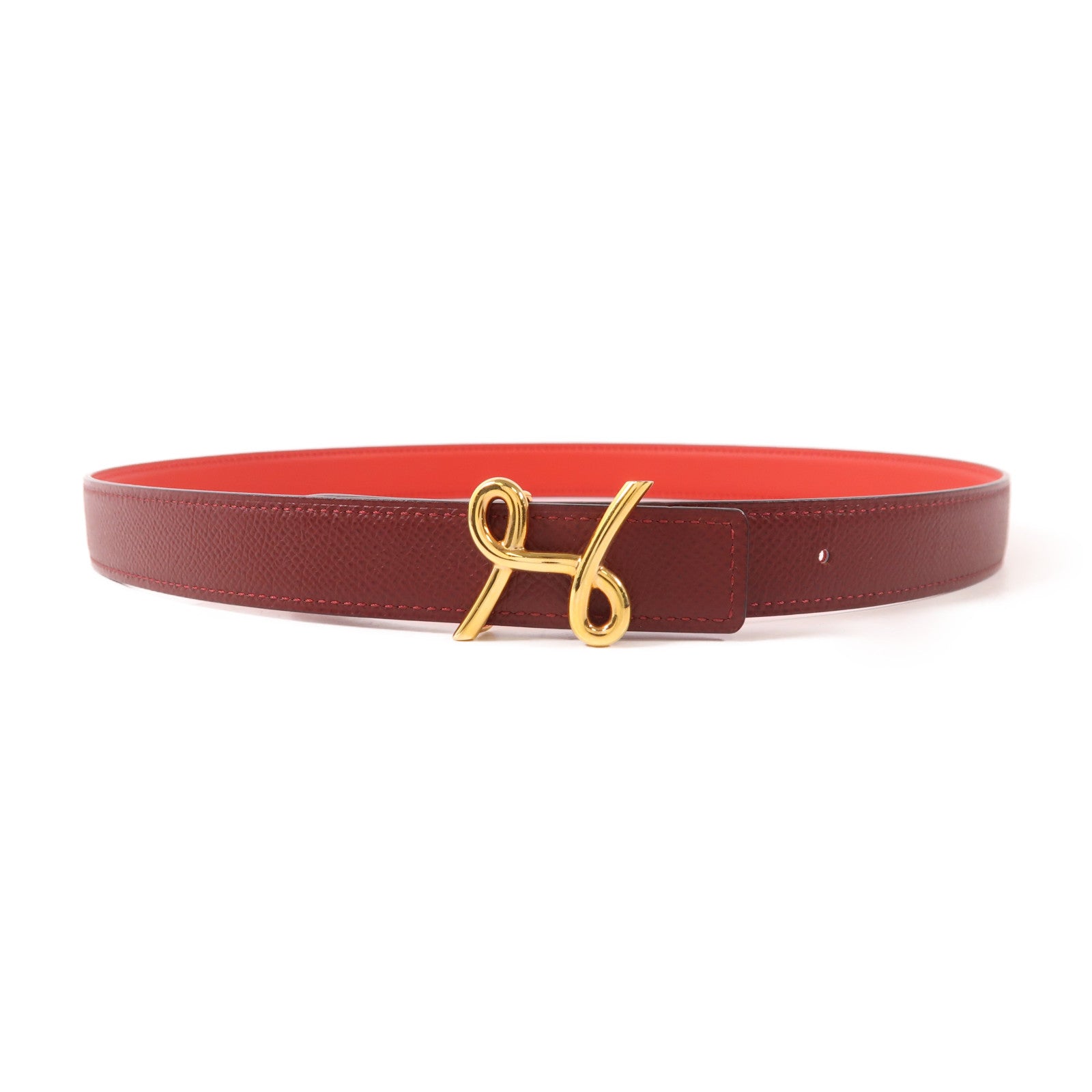 HERMES Epsom/Swift皮革H Cursives Belt金扣皮帶Rouge De Rouge/Rouge H