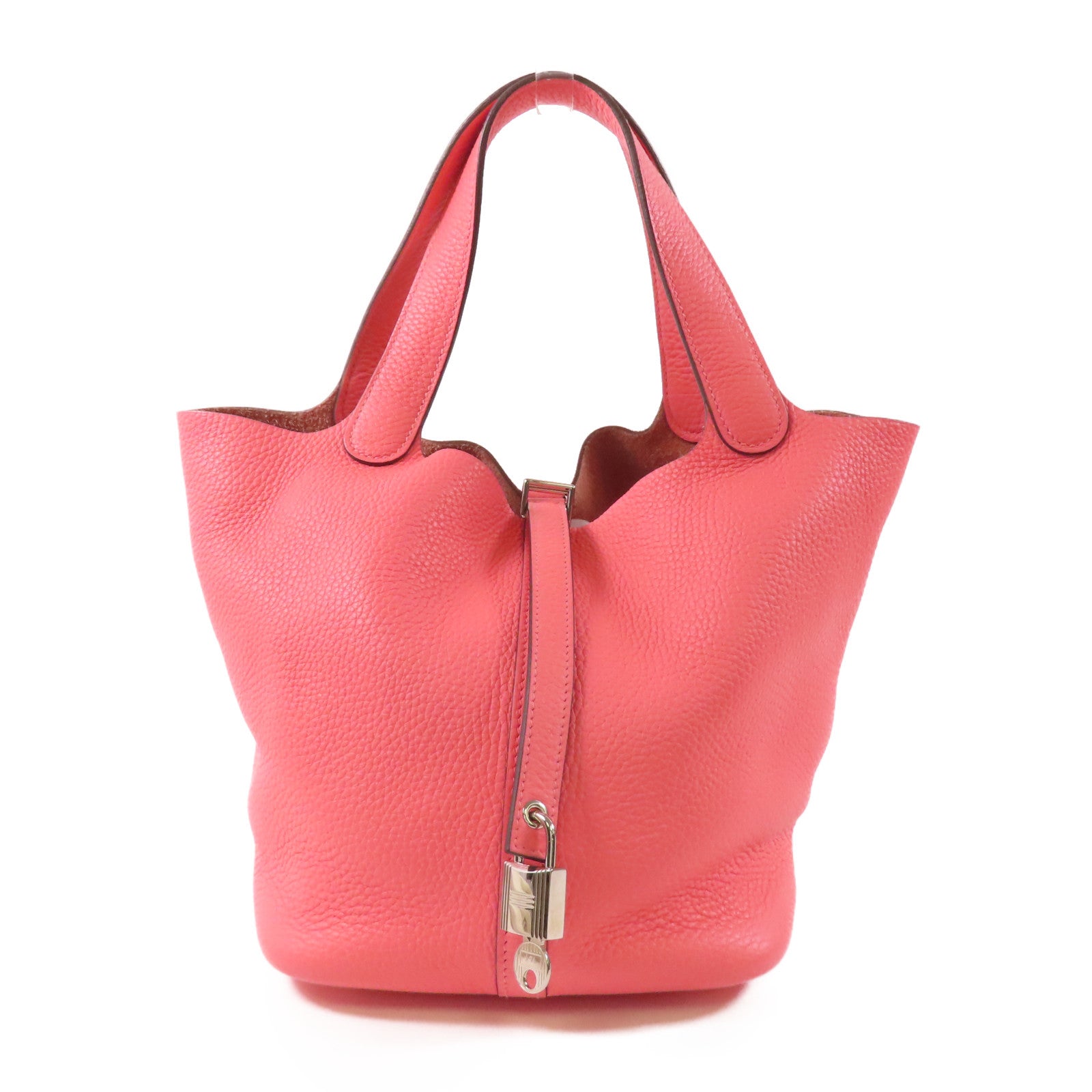 HERMES Clemence皮革Picotin MM銀扣手挽袋8W Rose Azalee