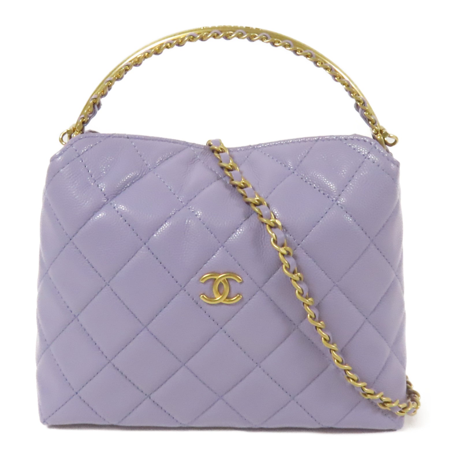 CHANEL 牛皮皮革Chain Shoulder金扣手挽肩背兩用袋