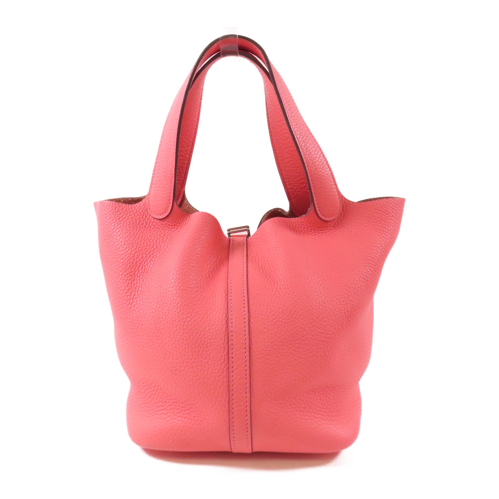 HERMES Clemence皮革Picotin MM銀扣手挽袋8W Rose Azalee