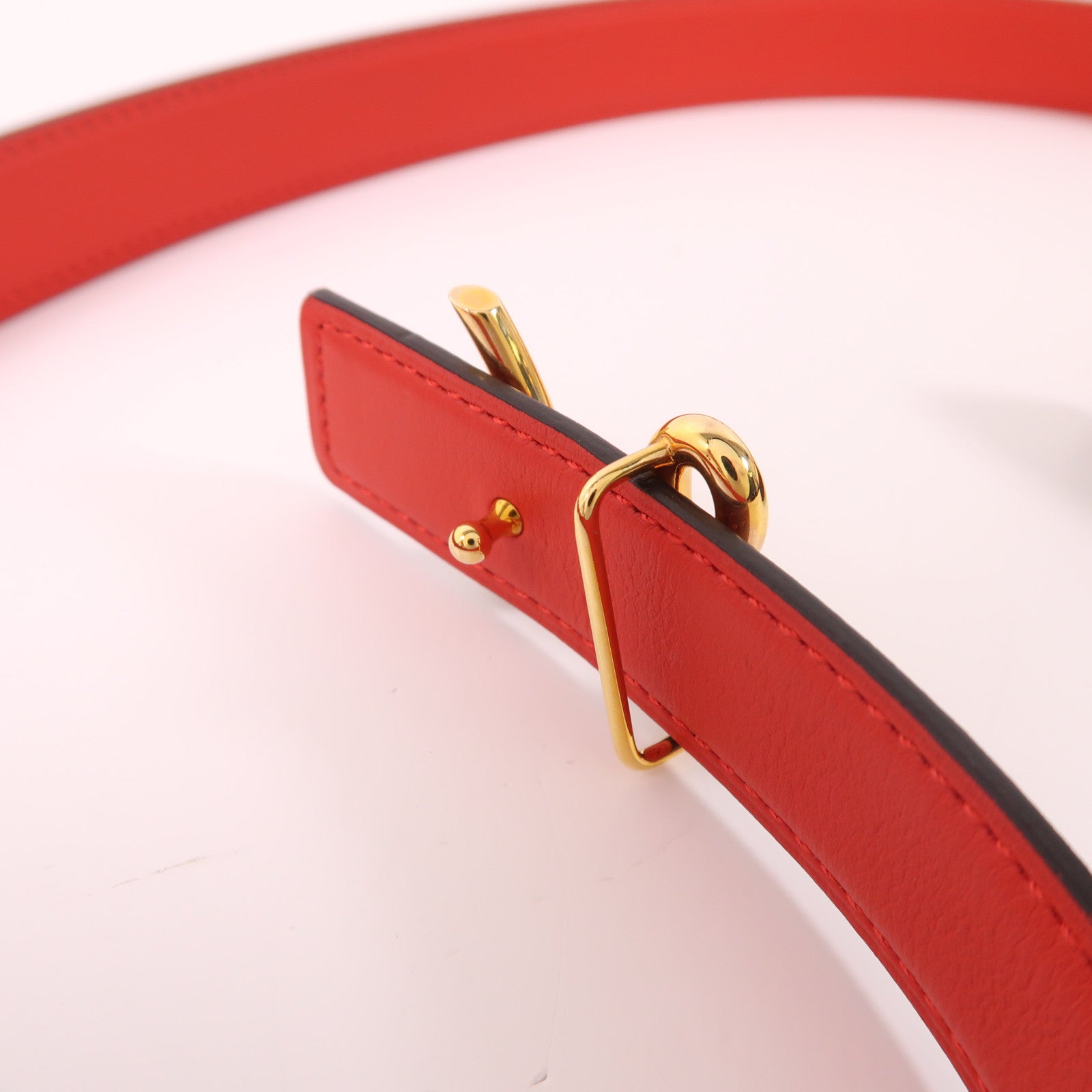 HERMES Epsom/Swift皮革H Cursives Belt金扣皮帶Rouge De Rouge/Rouge H