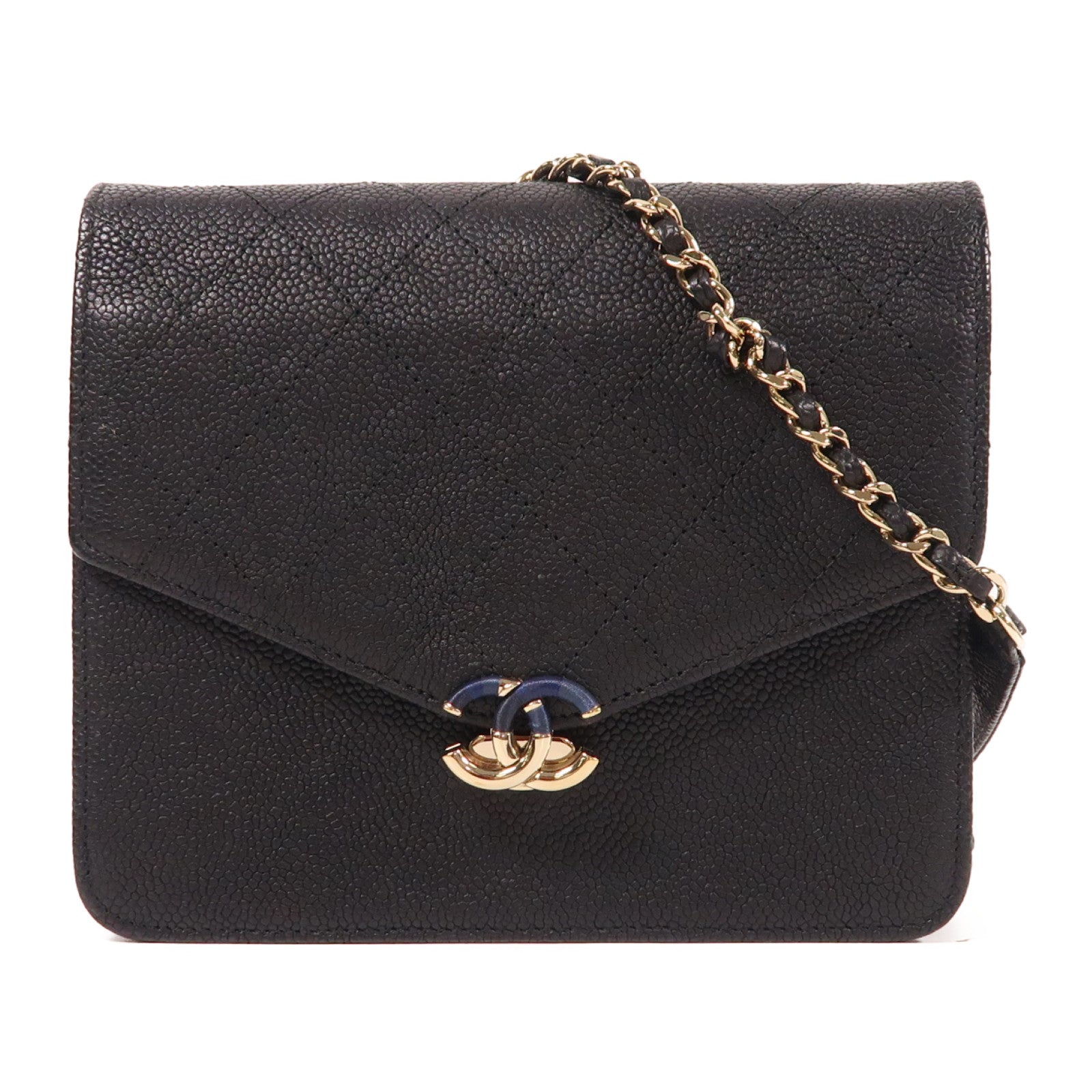 CHANEL 牛皮皮革Chain Shoulder金扣鏈帶肩背袋