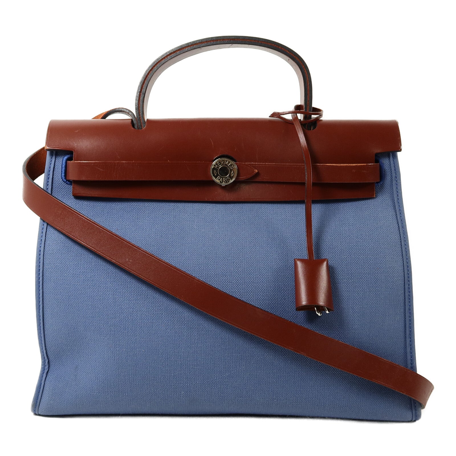 HERMES 帆布Herbag PM手挽肩背兩用袋Bleu Agate