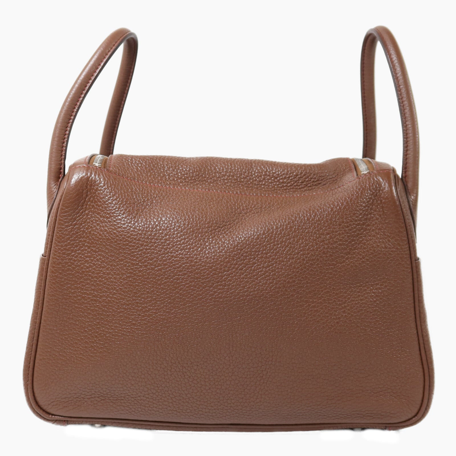 HERMES Clemence皮革Lindy 30銀扣肩背袋Havane/Rouge Grenade