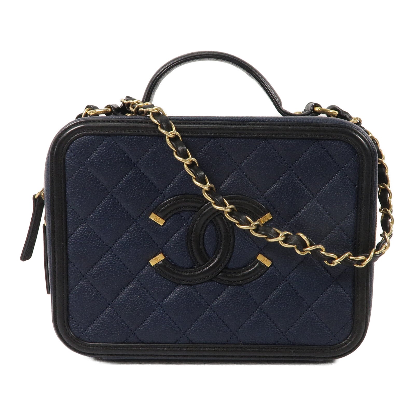 CHANEL 牛皮皮革Vanity Case鏈帶手挽肩背兩用袋