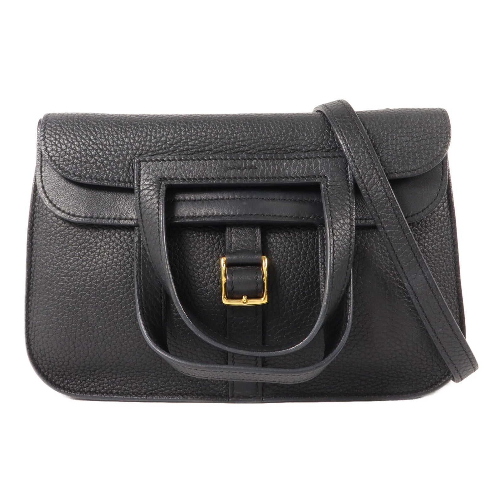 HERMES Clemence皮革Halzan 25手挽肩背兩用袋Noir
