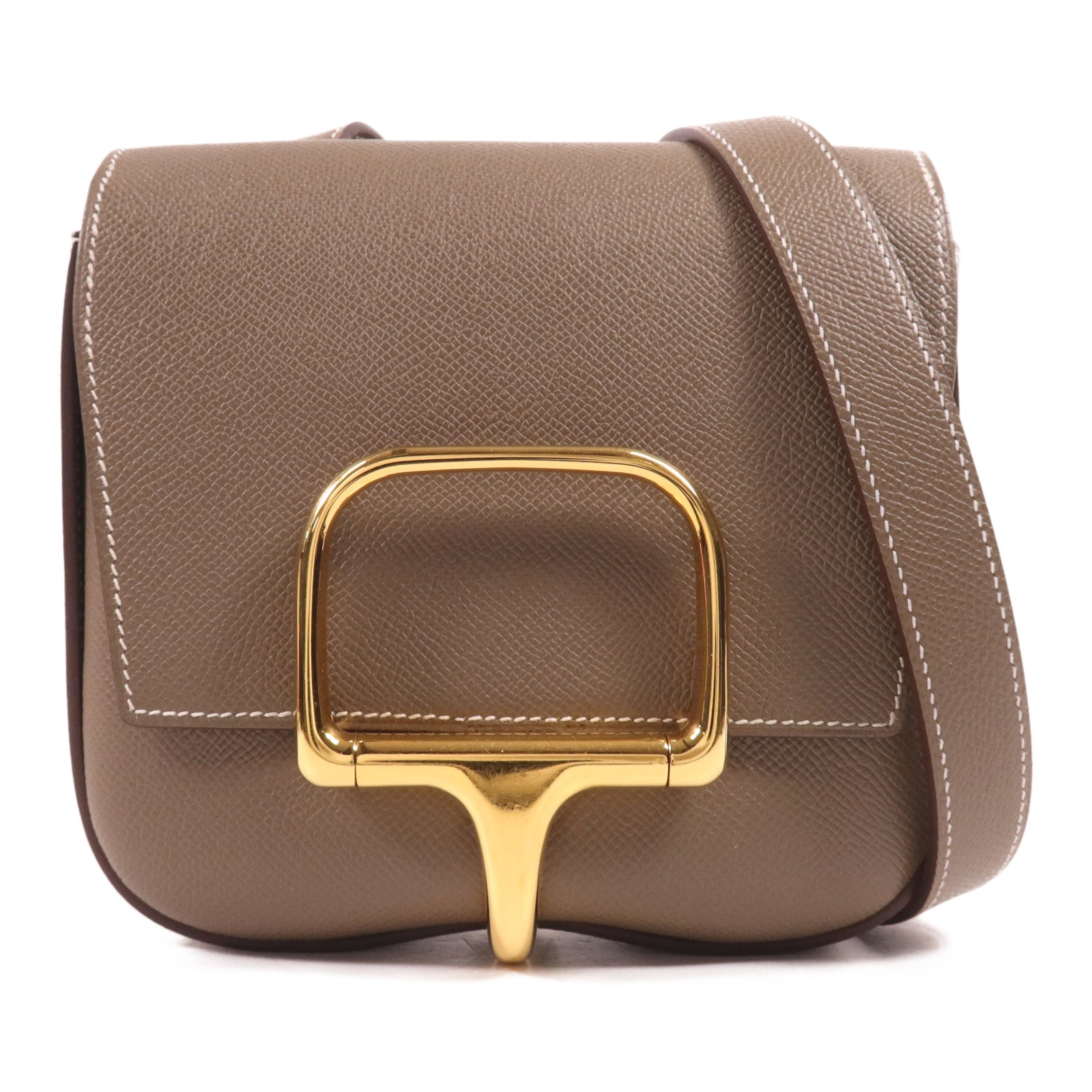 HERMES Epsom皮革Della Cavalleria Mini金扣肩背袋Etoupe