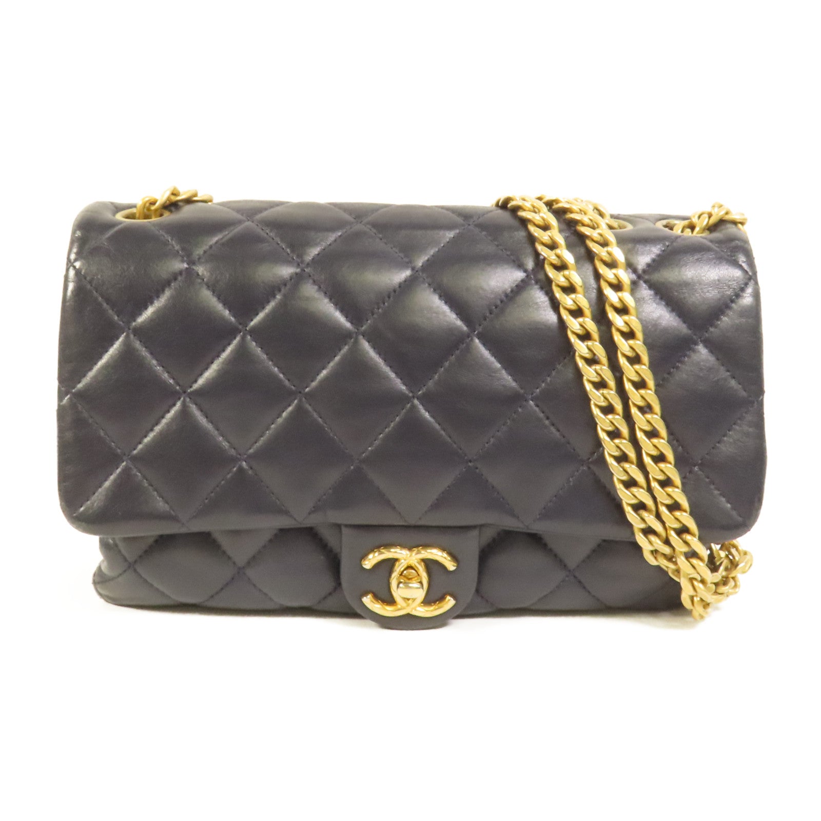 CHANEL 羊皮皮革Chain Shoulder金扣鏈帶肩背袋