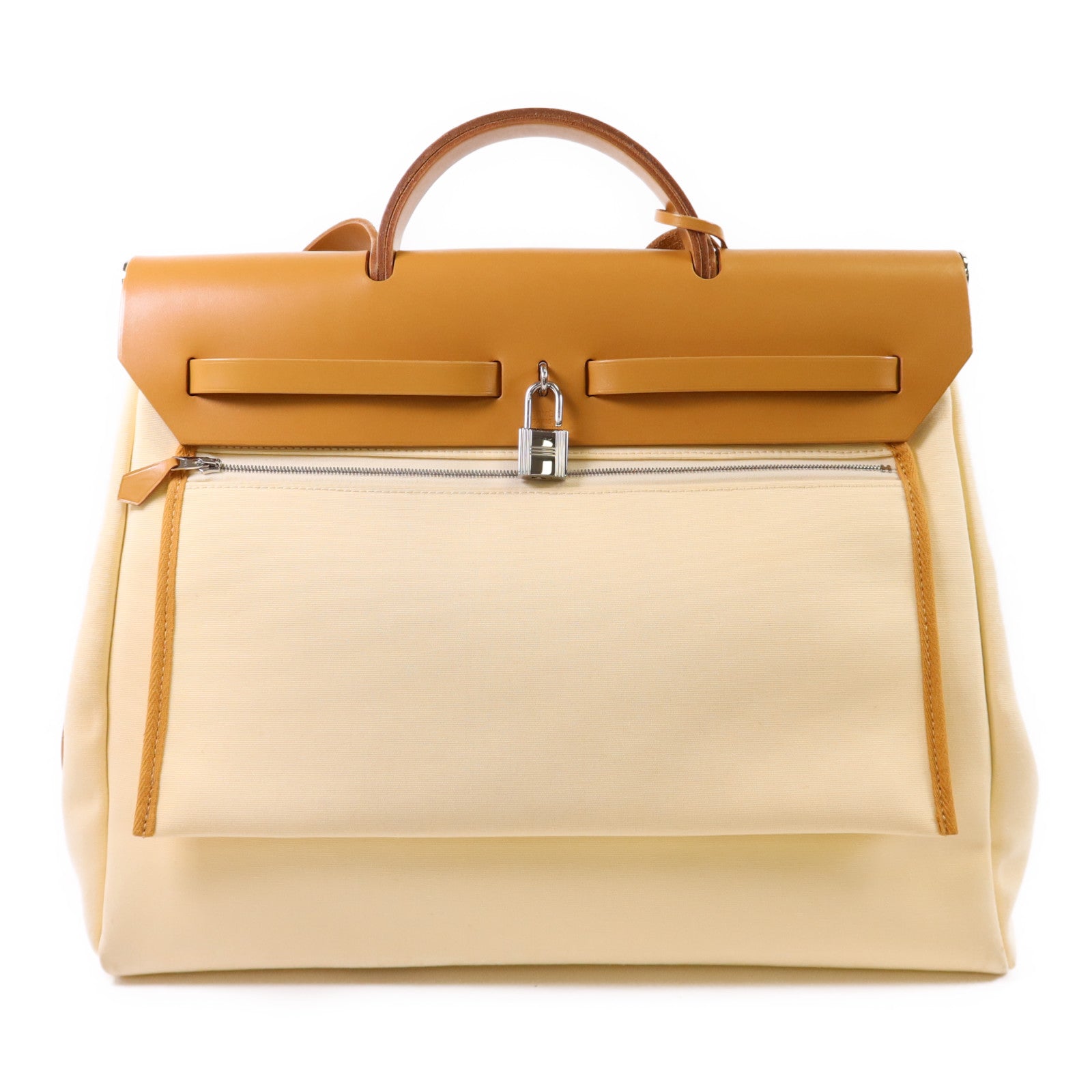 HERMES 帆布Herbag MM銀扣手挽肩背兩用袋