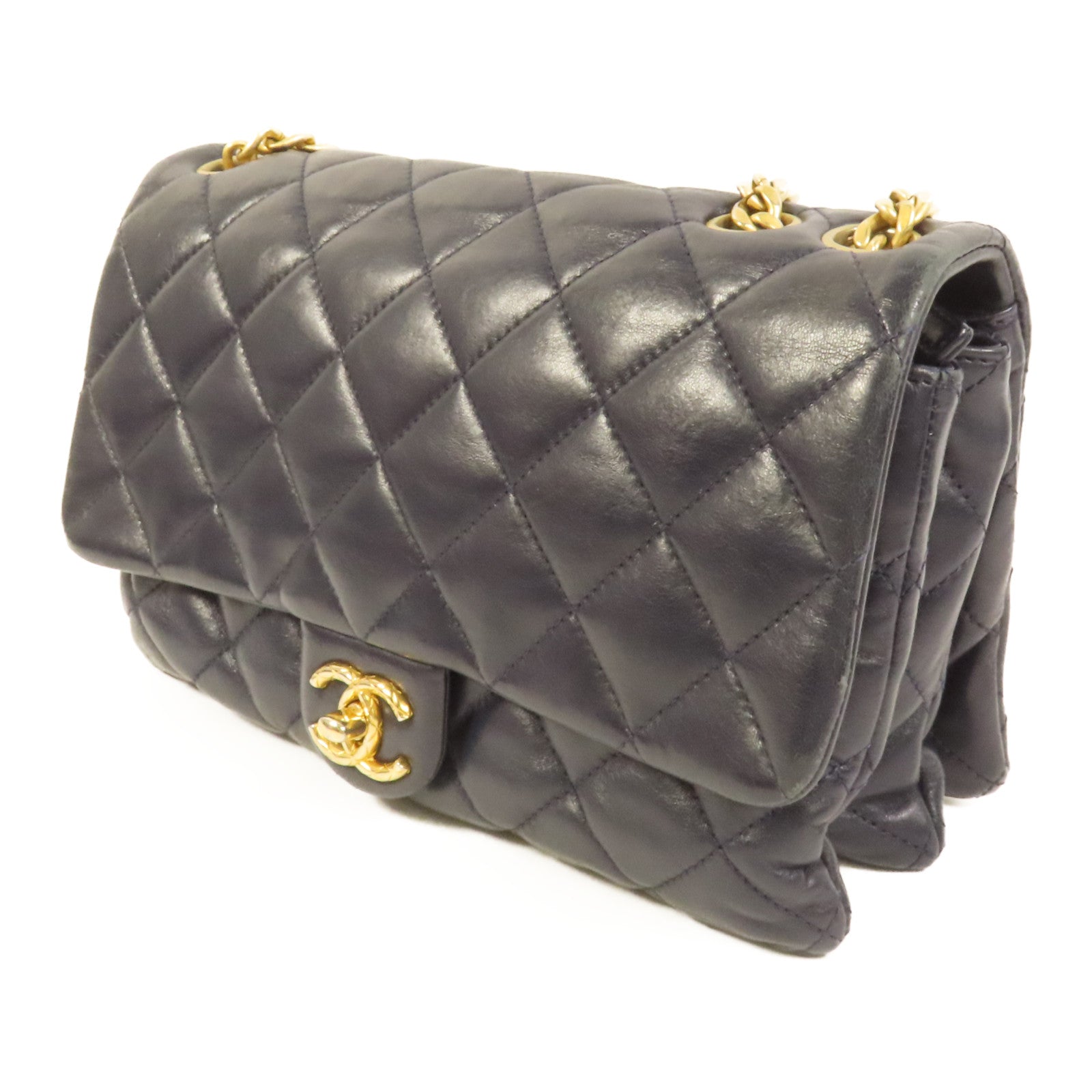 CHANEL 羊皮皮革Chain Shoulder金扣鏈帶肩背袋