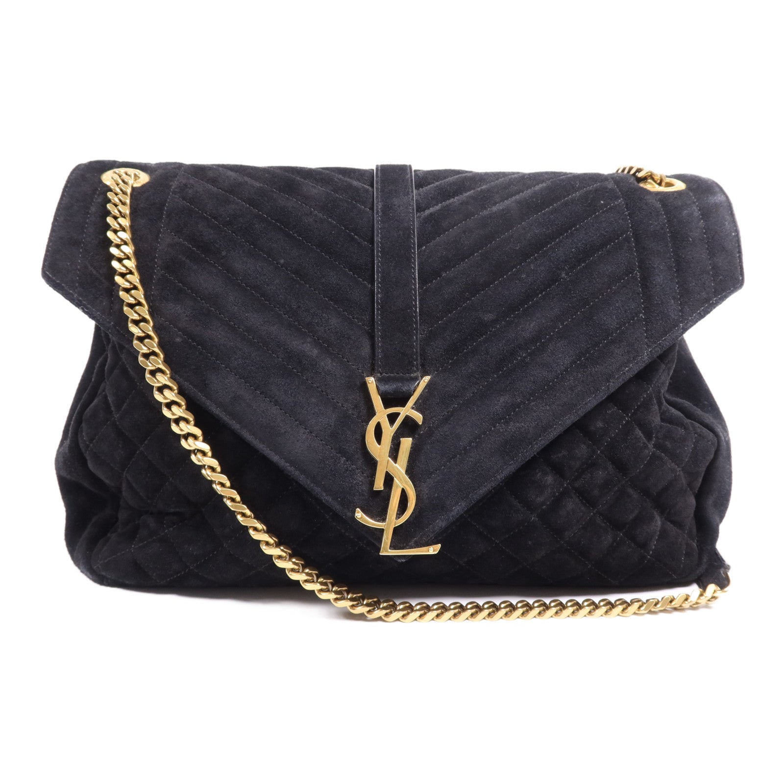 YVES SAINT LAURENT 麂皮皮革Envelope Large金扣鏈帶肩背袋