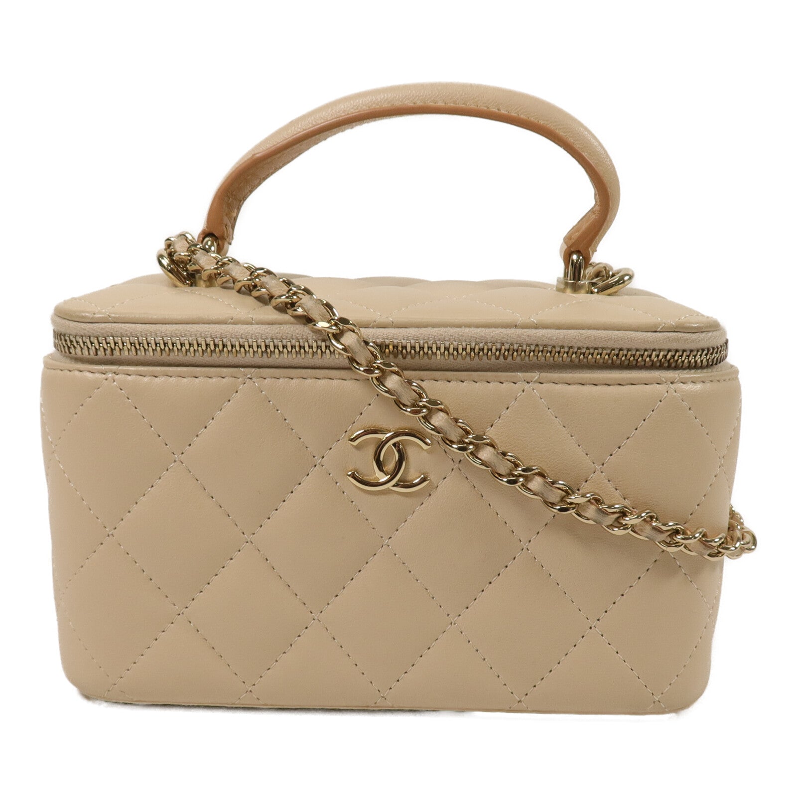 CHANEL 羊皮皮革Vanity Case鏈帶手挽肩背兩用袋