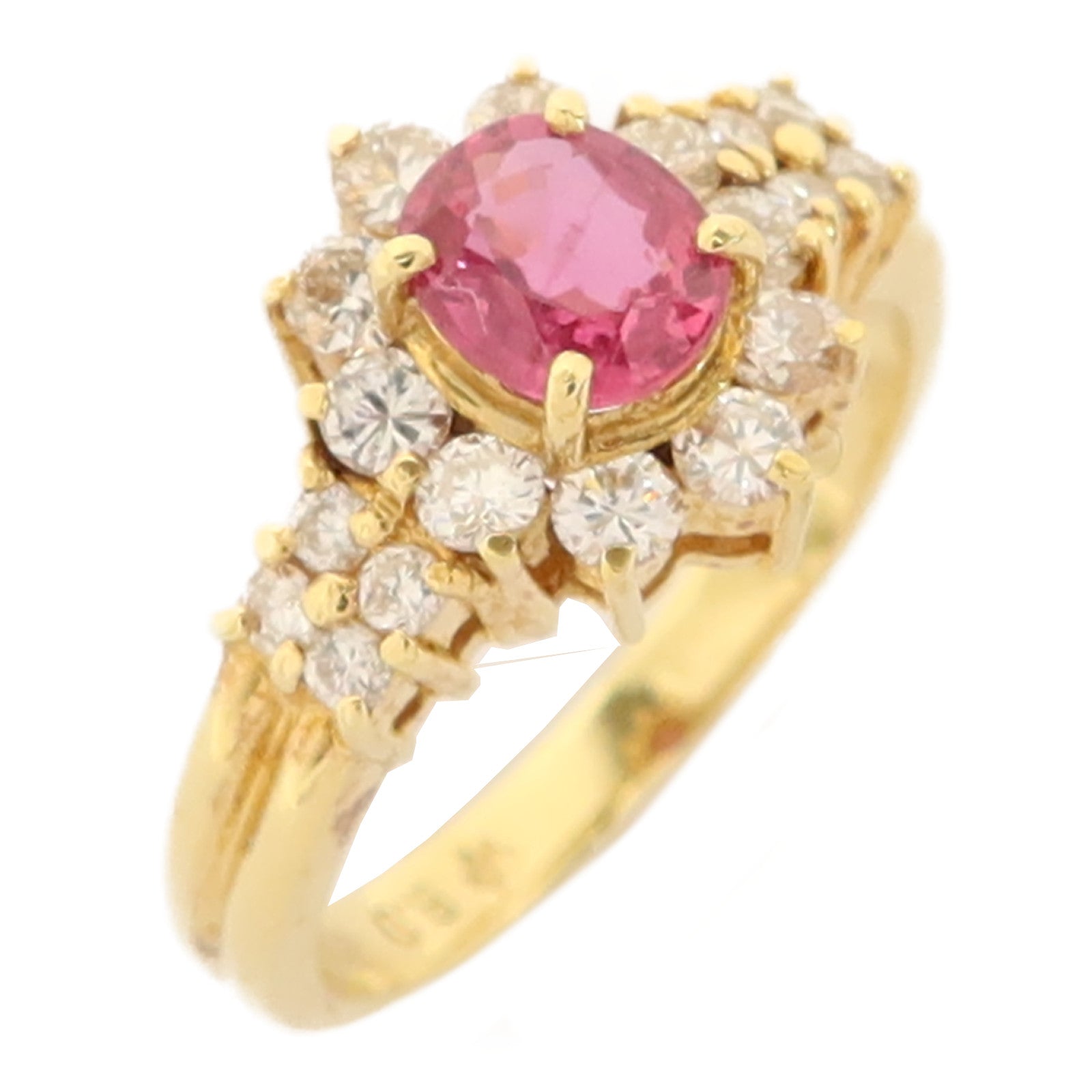 JEWELRY 18K黃金Pink Sapphire Diamond Ring粉紅色藍寶石/鑽石戒指US#4