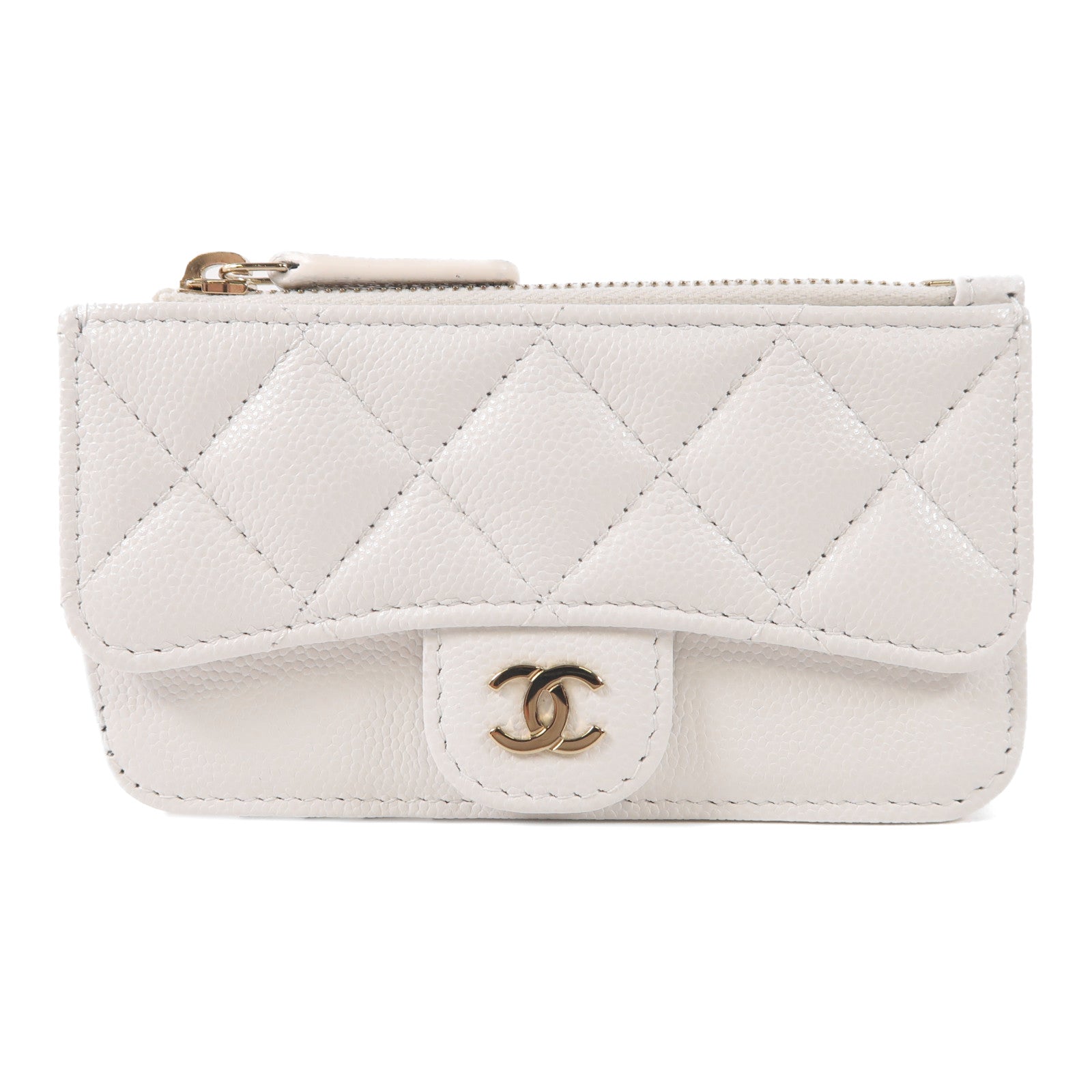 CHANEL CC GHW Card Case Calfskin Leather White