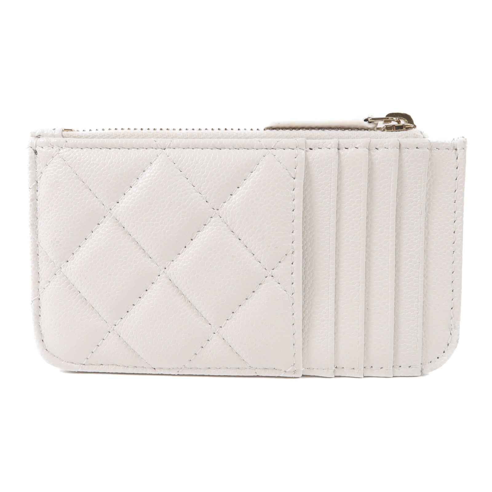 CHANEL CC GHW Card Case Calfskin Leather White
