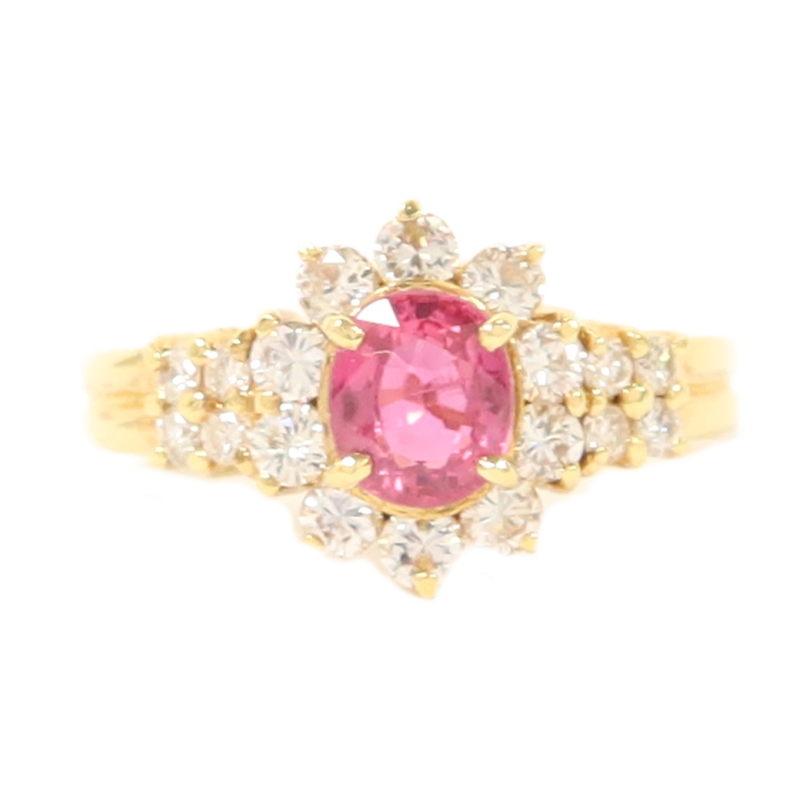 JEWELRY 18K黃金Pink Sapphire Diamond Ring粉紅色藍寶石/鑽石戒指US#4