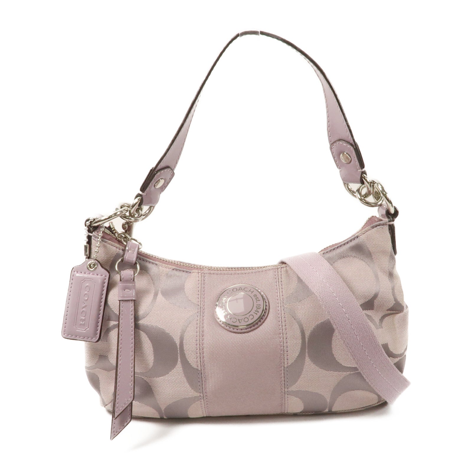 COACH 帆布Shoulder Bag銀扣手挽肩背兩用袋