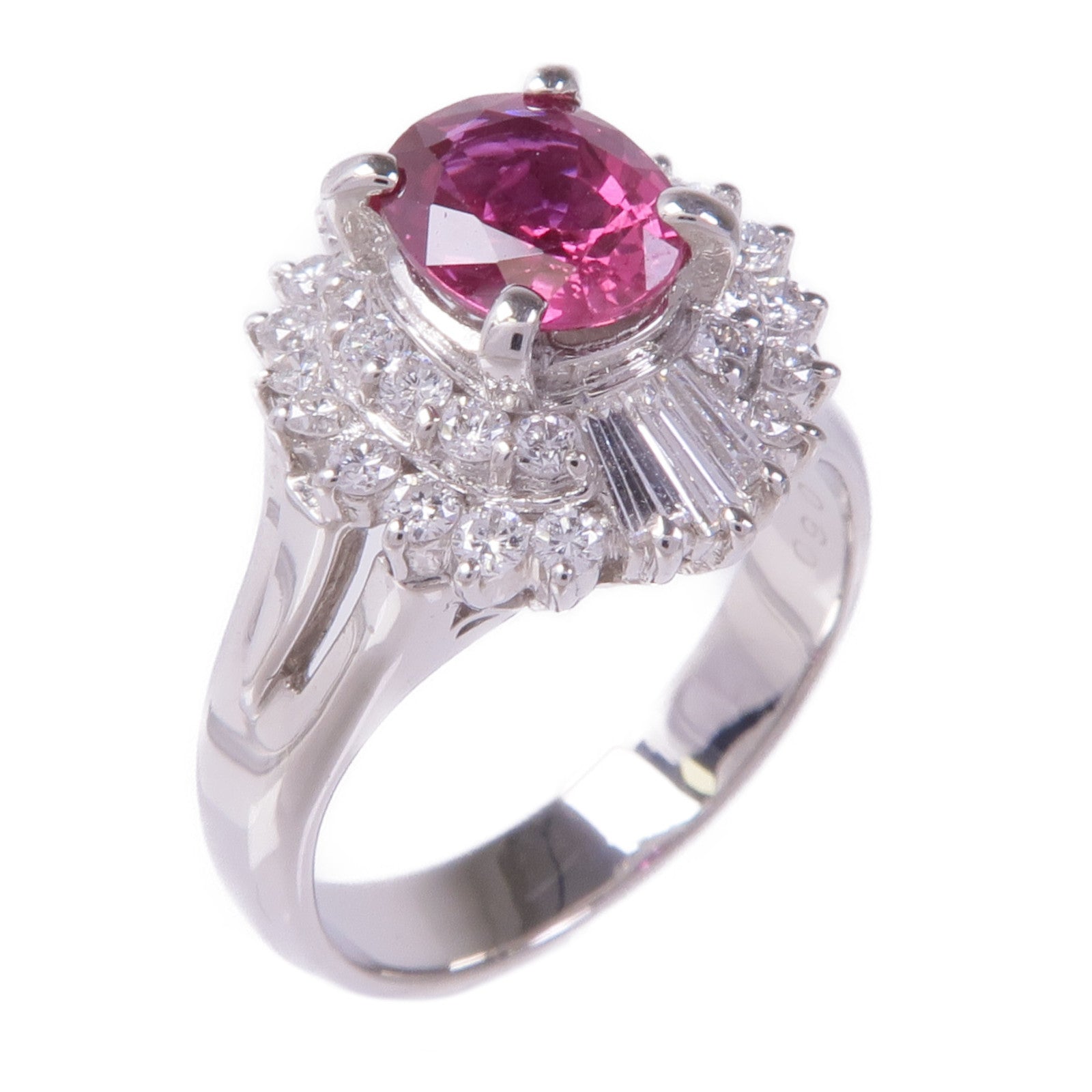 JEWELRY PT900鉑金Ruby Diamond Ring紅寶石/鑽石戒指US#5.75