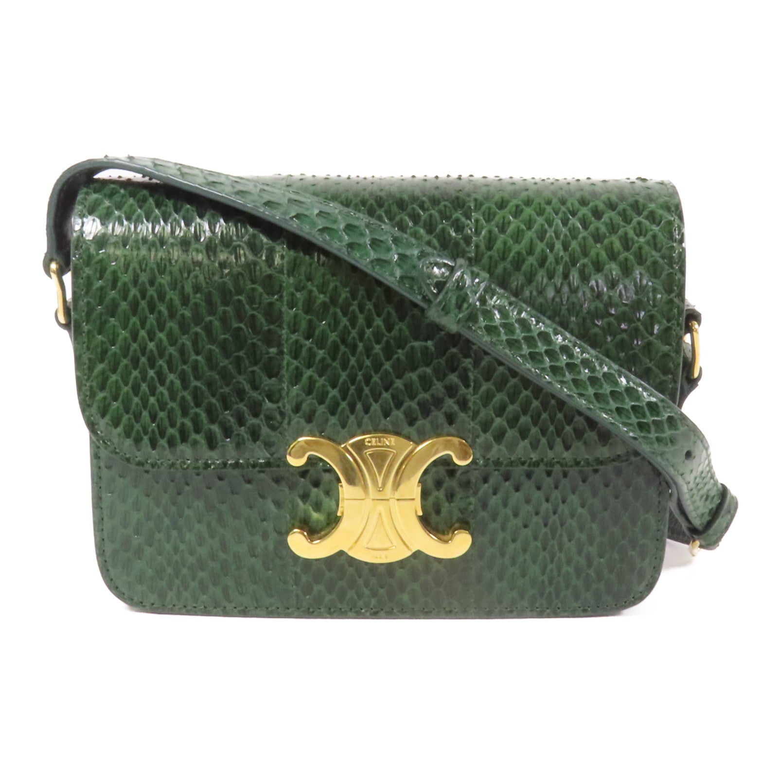 CELINE 蛇皮皮革Teen Triomphe Bag金扣肩背袋