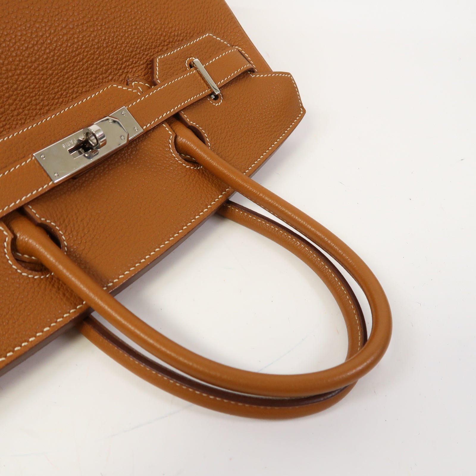 HERMES Togo皮革Birkin 30銀扣手挽袋經典駝色
